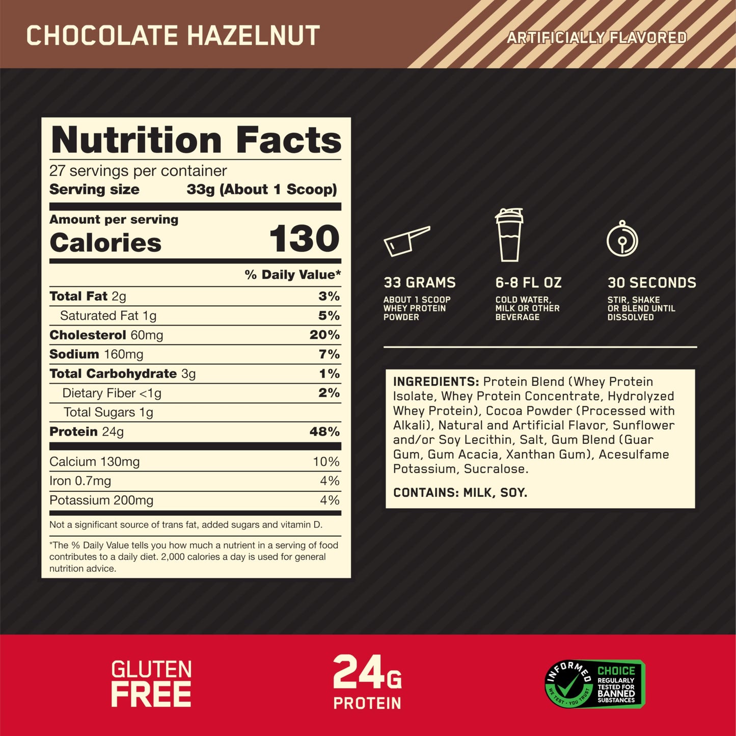 Optimum Nutrition Gold Standard 100% Whey Protein Powder, Double Rich Chocolate, 2 Pound (Packaging May Vary)