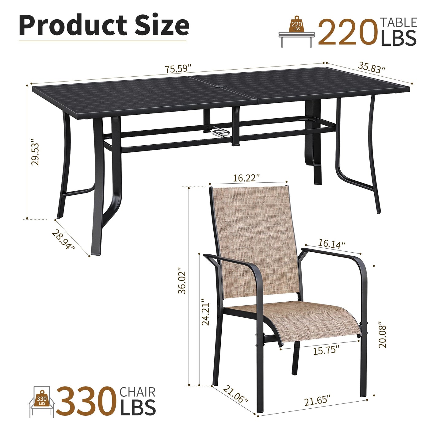 9-Piece Outdoor Patio Dining Set with 8 Swivel Rocker Chairs, Rectangular Metal Table with Umbrella Hole, 8-Person Patio Table and Chairs for Backyard, Poolside, Balcony and Garden Grey