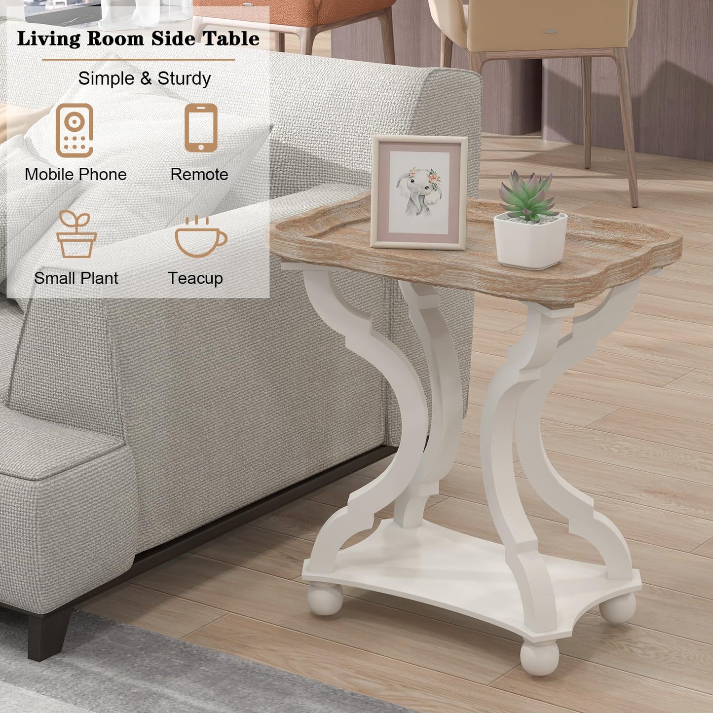 Kinfant Square Accent Side Table - Vintage Wood End Table Sofa Table with Bottom Shelf for Living Room, Bedroom, Office, White