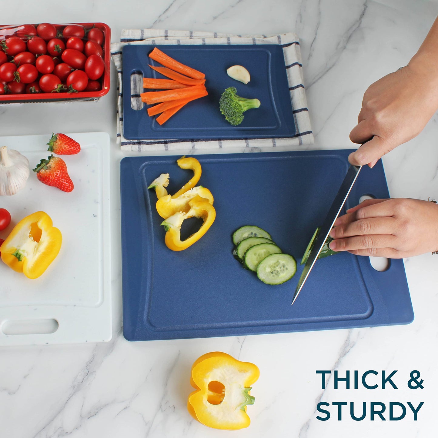 COOK WITH COLOR Non-Slip Cutting Board Set – Kitchen Essentials with Easy Grip Handle for Meat, Veggies, and Fruits, 3 Cutting Boards, Teal