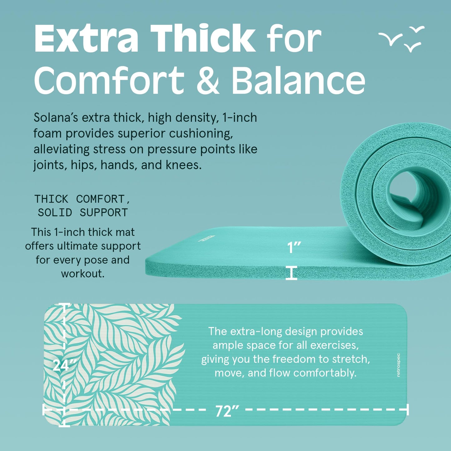Retrospec Solana Yoga Mat 1" Thick With Nylon Carry Strap for Men & Women - Non Slip Exercise Mat for Home Yoga, Pilates, Stretching, Floor & Fitness Workouts