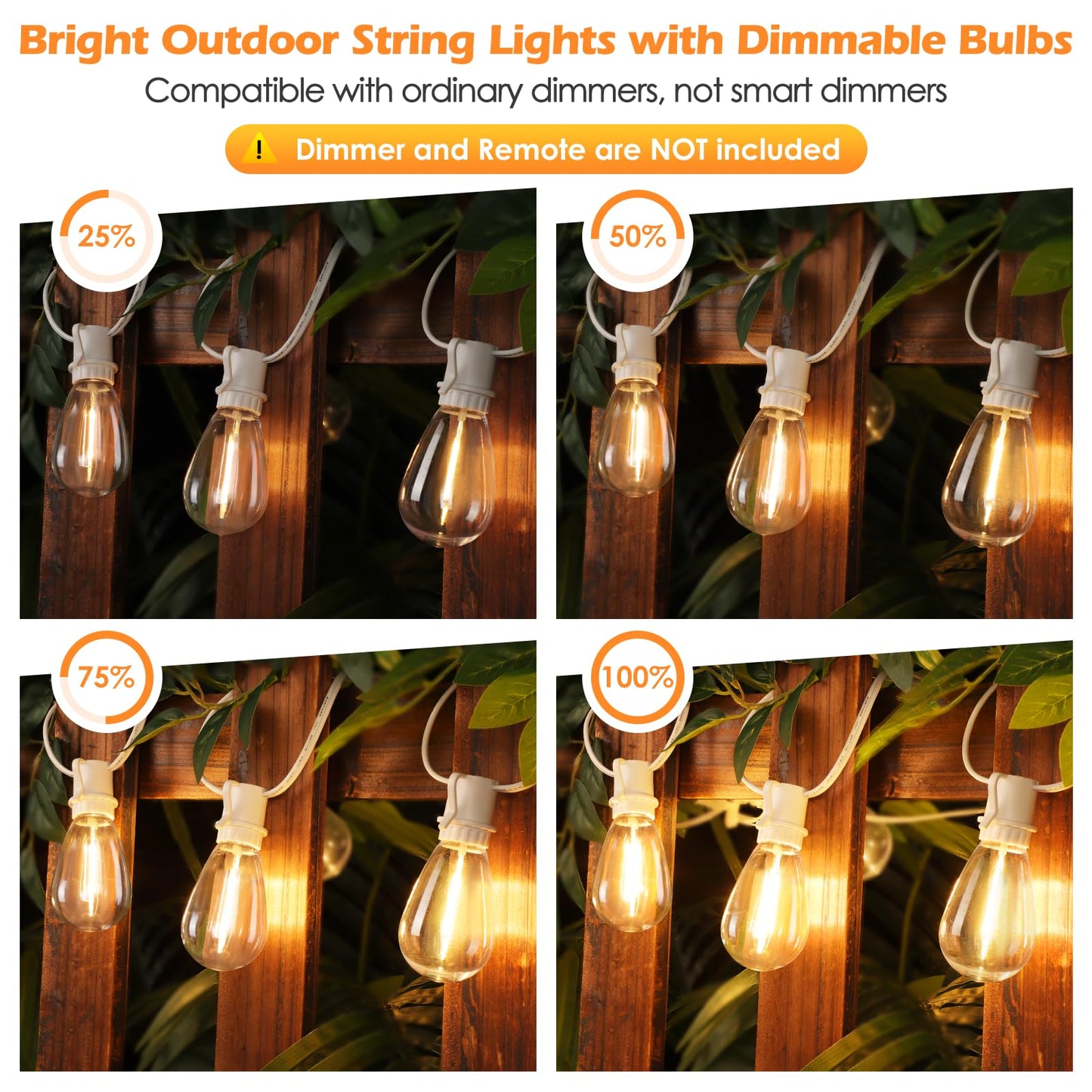 96FT LED Outdoor String Lights, Waterproof Patio Lights with 30+2 2700K Dimmable Shatterproof Edison Hanging Bulbs for Backyard Party-Black