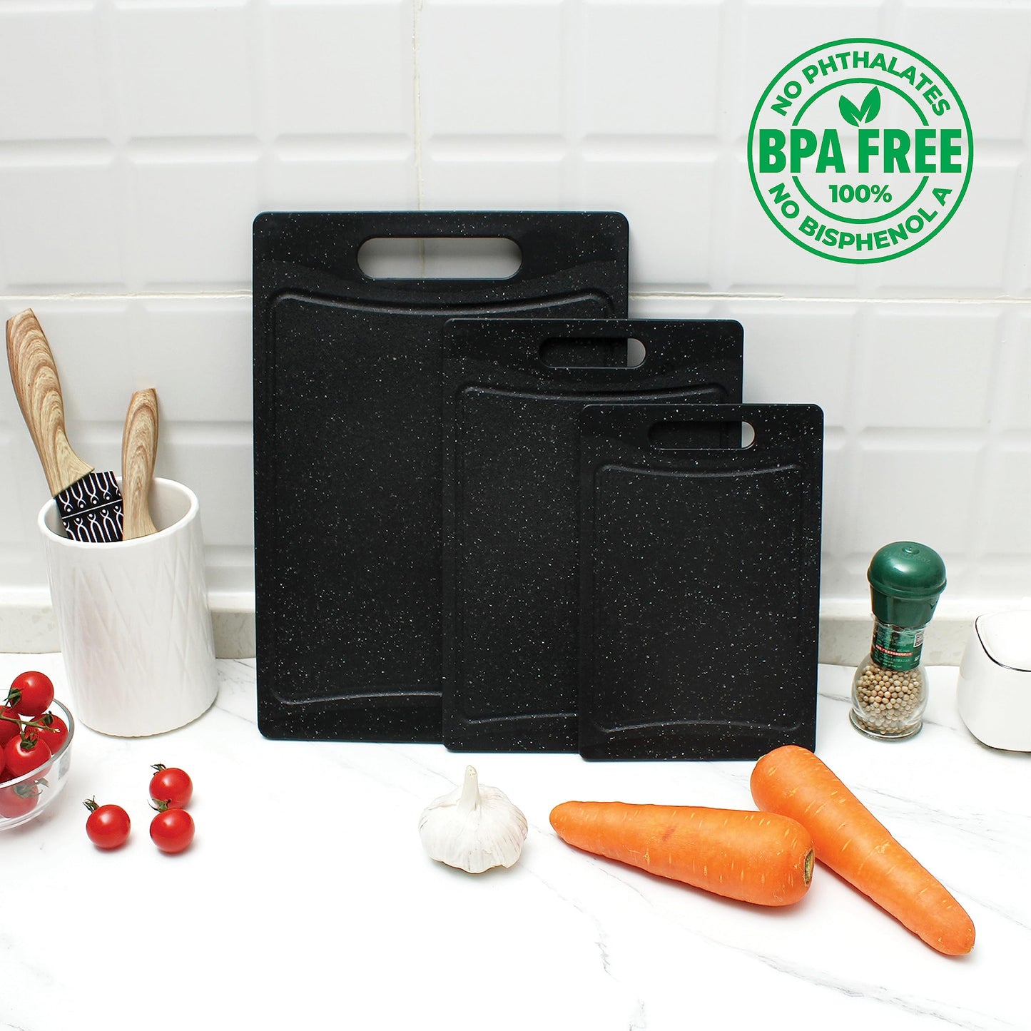 COOK WITH COLOR Non-Slip Cutting Board Set – Kitchen Essentials with Easy Grip Handle for Meat, Veggies, and Fruits, 3 Cutting Boards, Teal