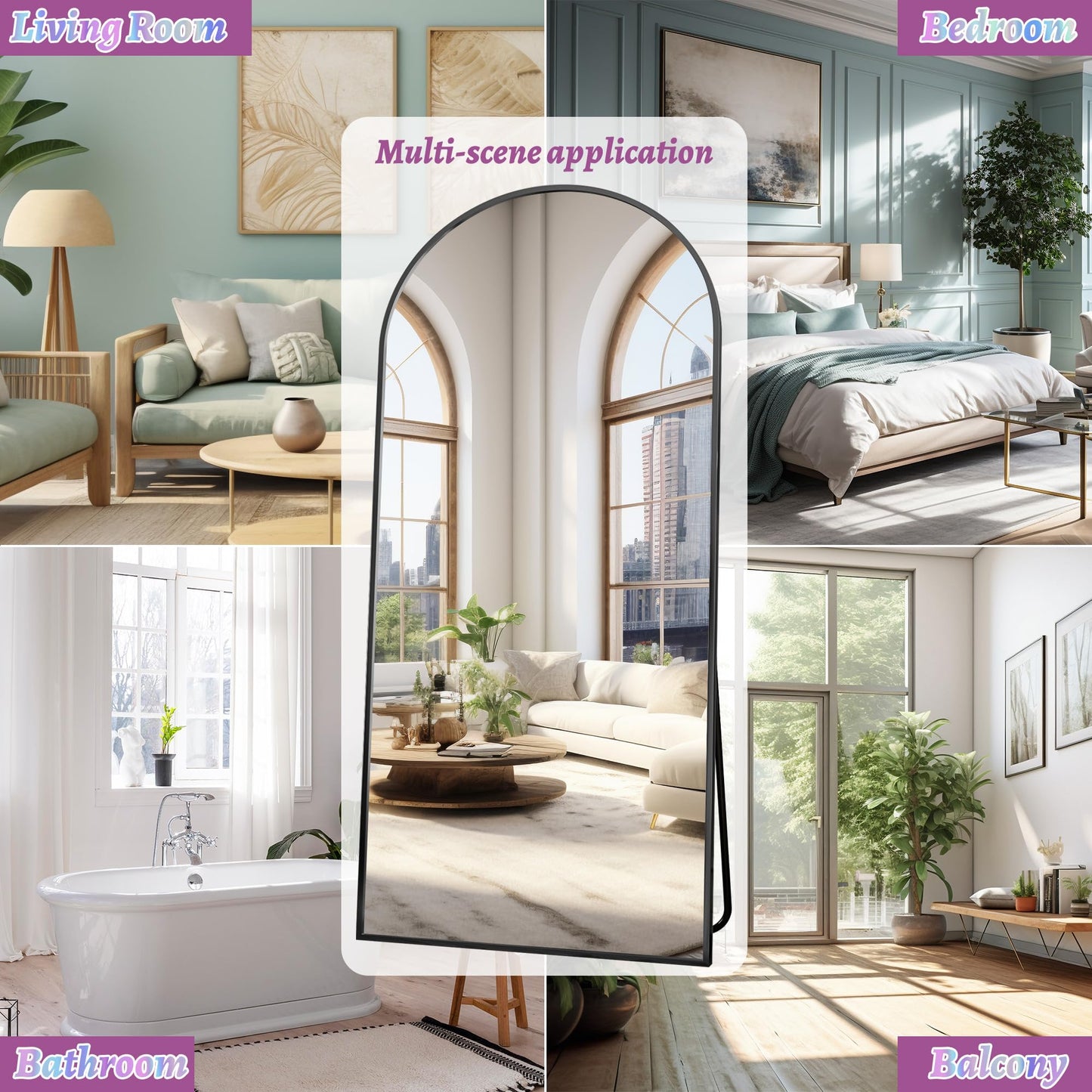 Full Length Mirror, 76"x34" Arched Floor Mirror Freestanding, Floor Standing Full Body Mirror with Stand for Bedroom, Hanging Mounted for Living Room Cloakroom, Black