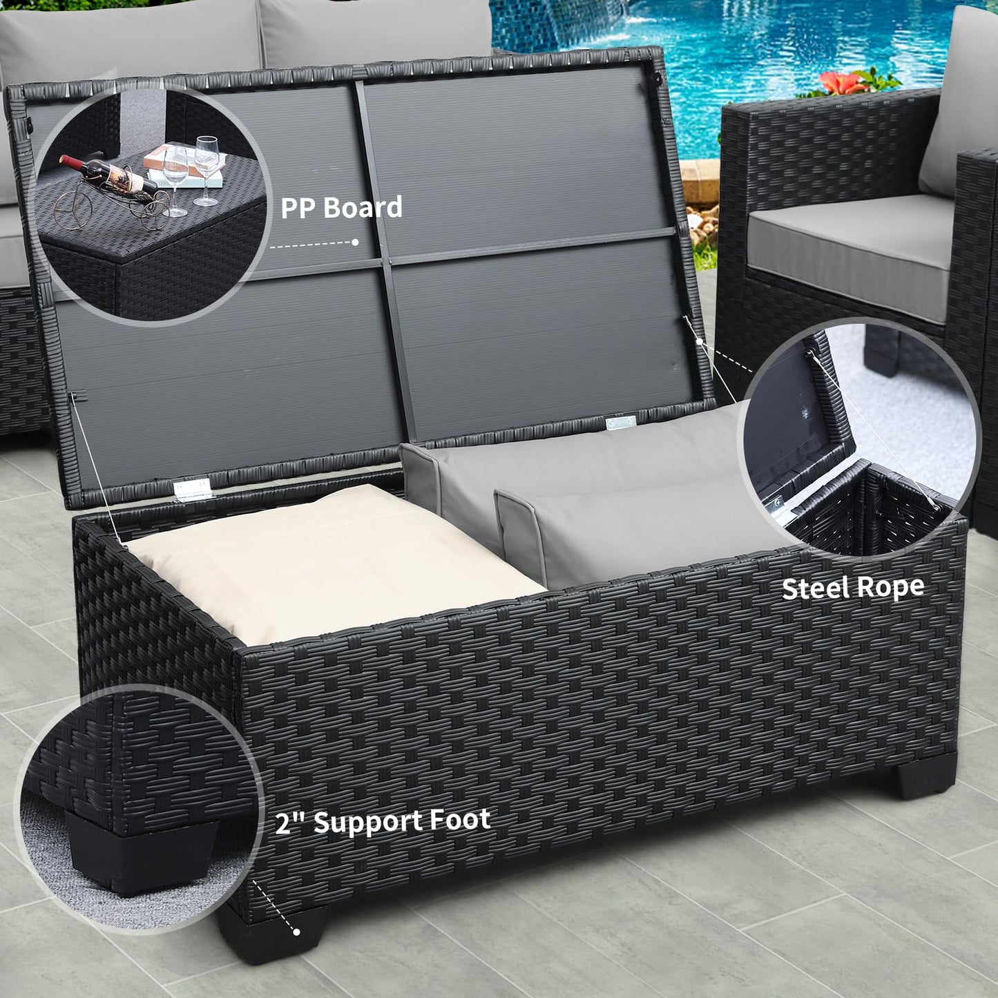 Rattaner 5 Pcs Outdoor Furniture Sets Patio Furniture Set with 45" Fire Pit Patio Couch Outdoor Chairs 60000 BTU Steel Propane Fire Pit Table No-Slip Cushions and Waterproof Covers, Light Grey