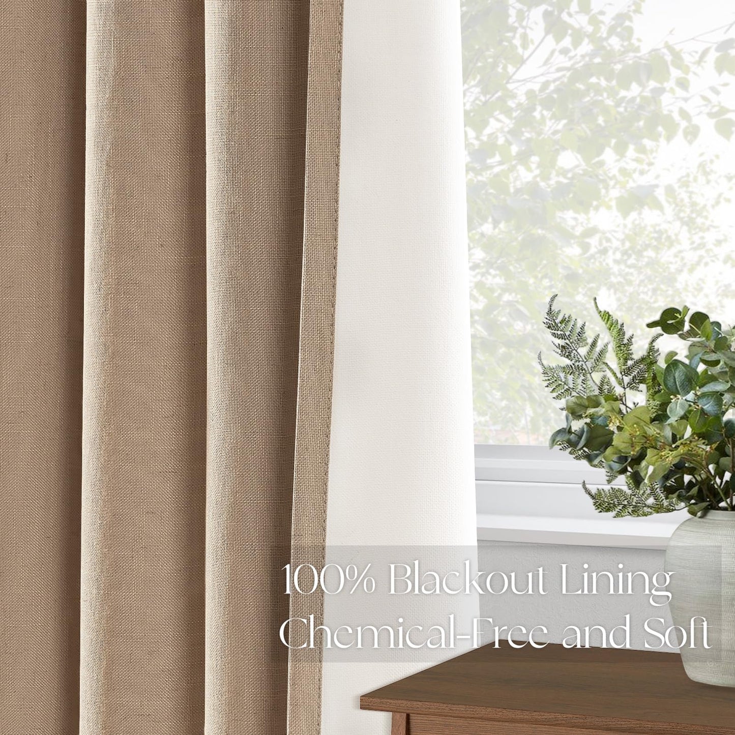Topfinel 120 Inches Long Extra Long Pinch Pleat Faux Linen Curtains for Living Room,Neutral Beige 100 Percent Blackout Floor to Ceiling Farmhouse Sound Absorbing Drapes 2 Panels for Track System 10 FT