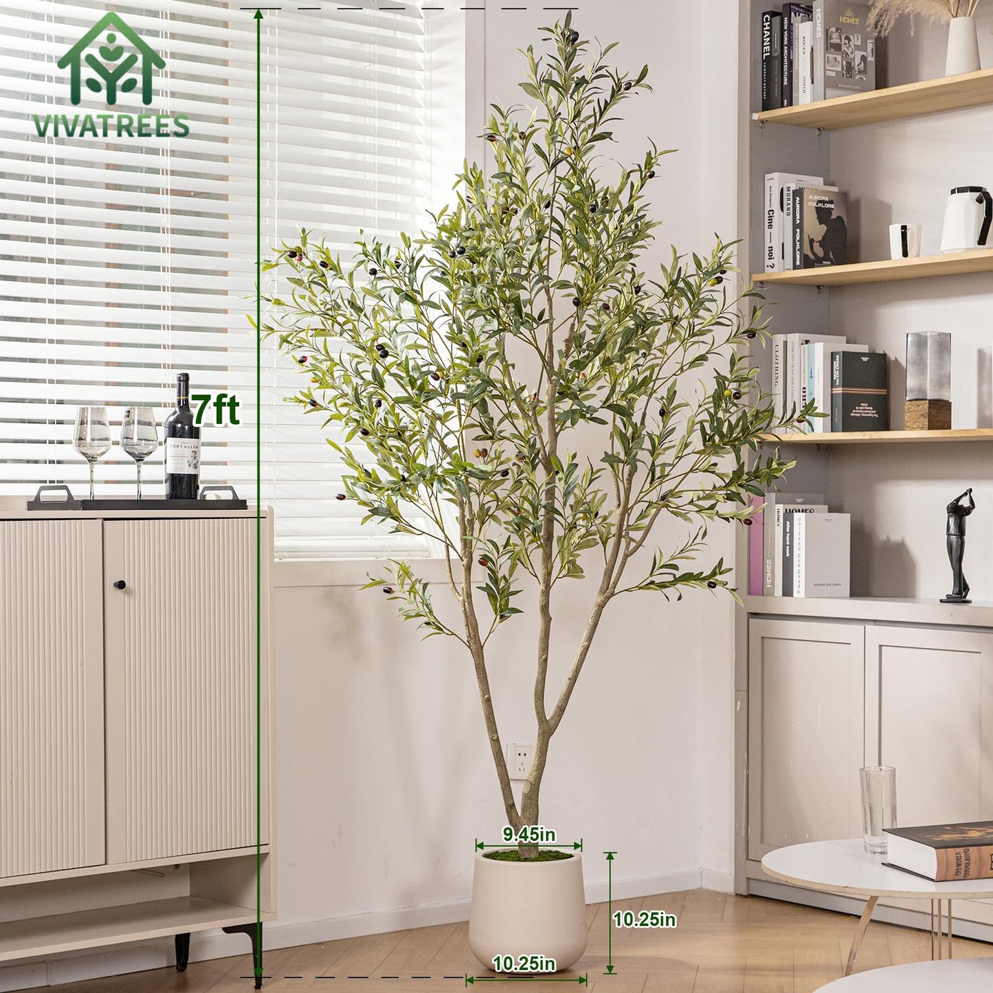 Olive Trees Artificial Indoor, 6FT Tall Faux Olive Tree with White Tall Planter, Artificial Plants with Natural Wood Trunk and Lifelike Fruits for Home Office Decor