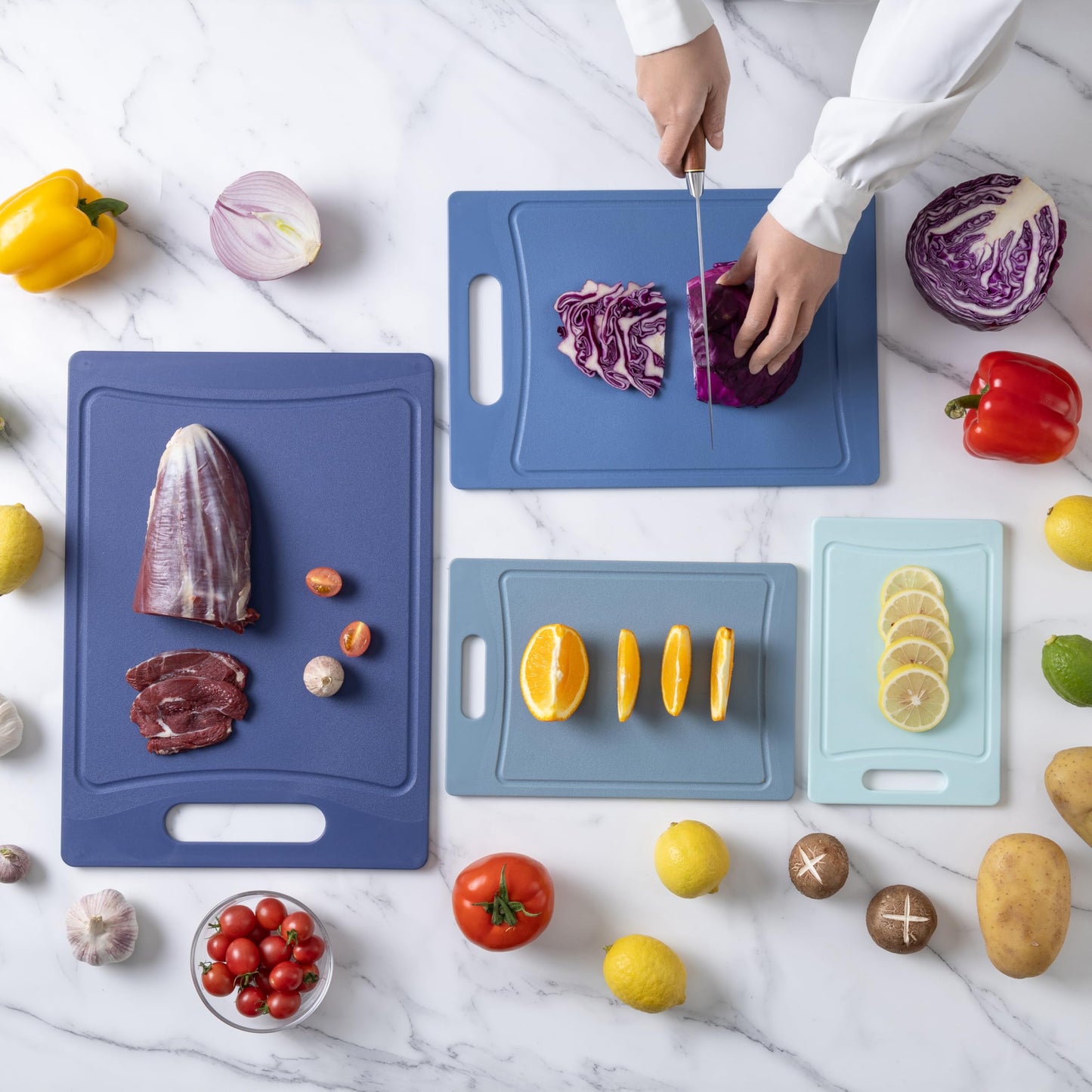COOK WITH COLOR Non-Slip Cutting Board Set – Kitchen Essentials with Easy Grip Handle for Meat, Veggies, and Fruits, 3 Cutting Boards, Teal