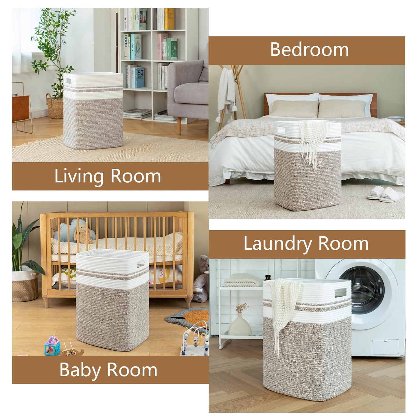 OIAHOMY Laundry Hamper-Laundry Basket,Tall Cotton Storage Basket with Handles,Decorative Blanket Basket for Living room,Collapsible Large Basket for Toys,Pillows,Clothes-16x13x22in-Yellow variegated