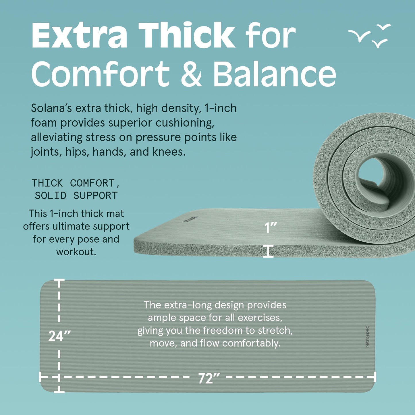 Retrospec Solana Yoga Mat 1" Thick With Nylon Carry Strap for Men & Women - Non Slip Exercise Mat for Home Yoga, Pilates, Stretching, Floor & Fitness Workouts