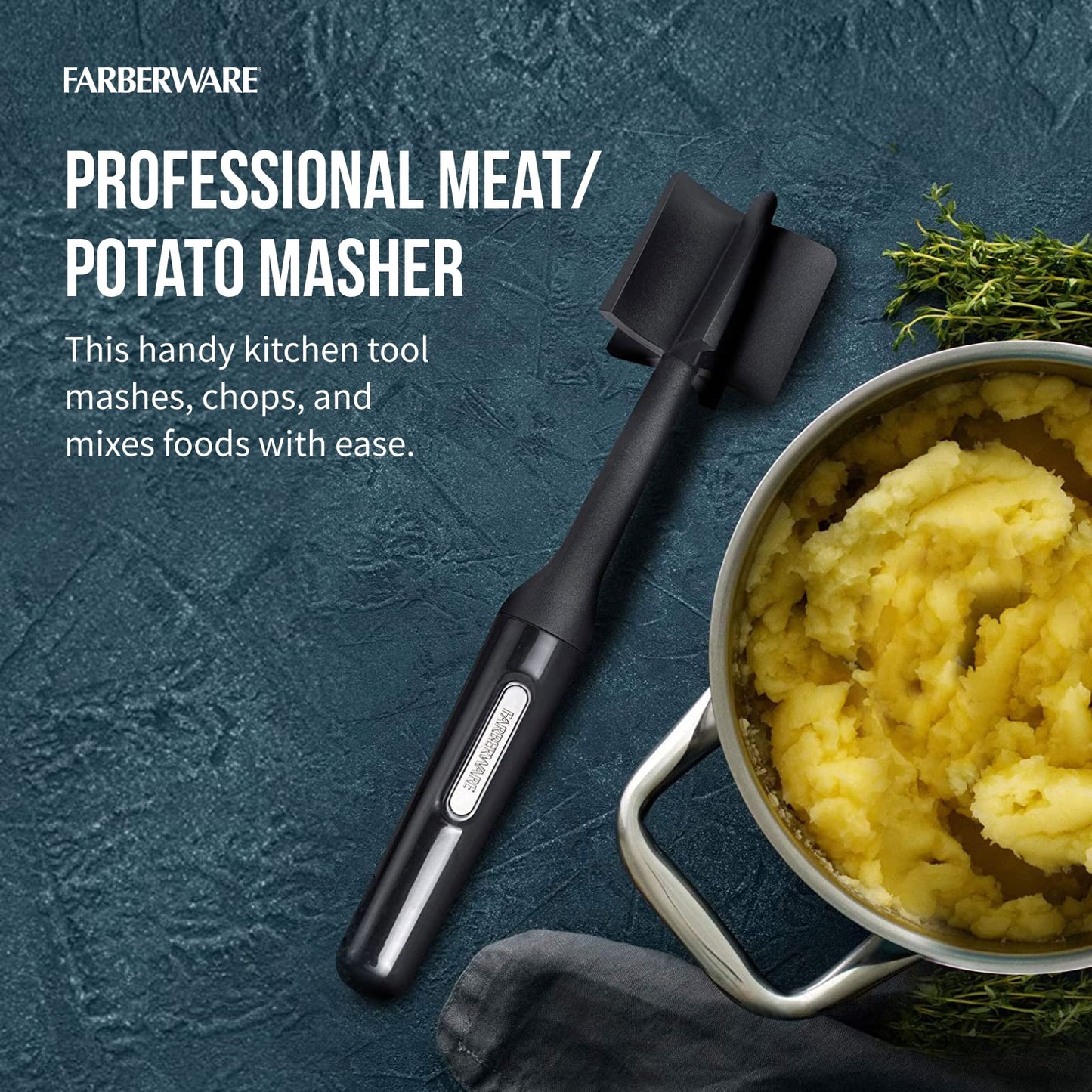 Farberware Heat Resistant Nylon Meat and Potato Masher Safe for Non-Stick Cookware, 10 inch, Aqua