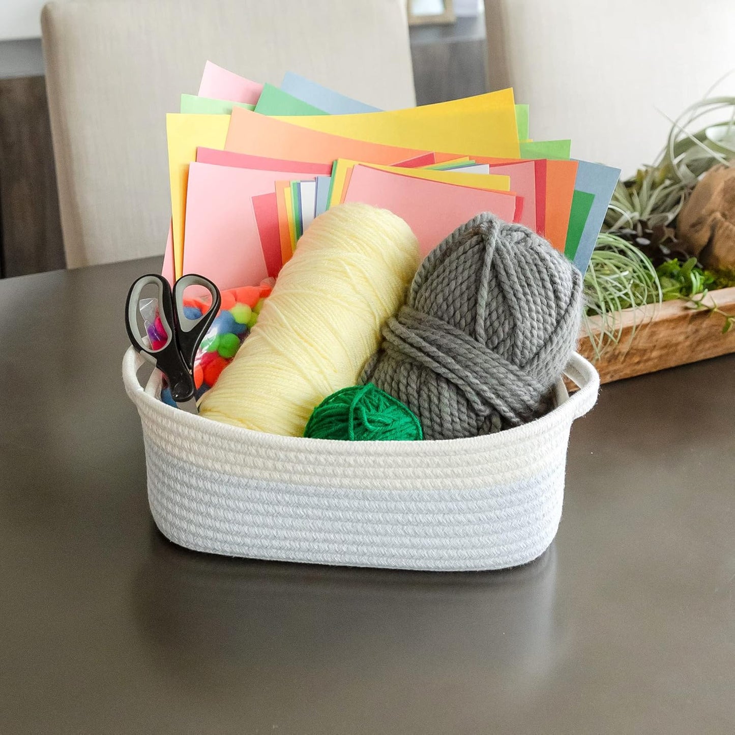 NaturalCozy 5-Piece Rectangle Storage Basket Set- Natural Cotton Rope Woven for Organizing! Small Basket for Montessori, Baby Nursery, Dog Toy Baskets, Cat Toy Box, Bathroom Organization Bin
