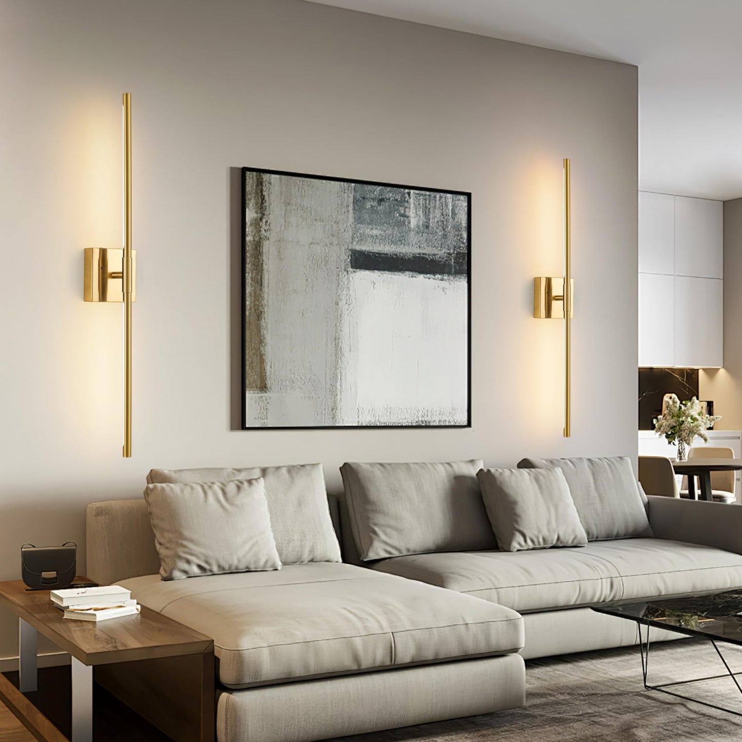 Battery Operated Wall Sconces Set of 2, Dimmable Battery Wall Sconce with Remote Control, Black Gold LED Rechargeable Sconces, 24 Inch Modern Wireless Wall Lights for Bedroom, Living Room