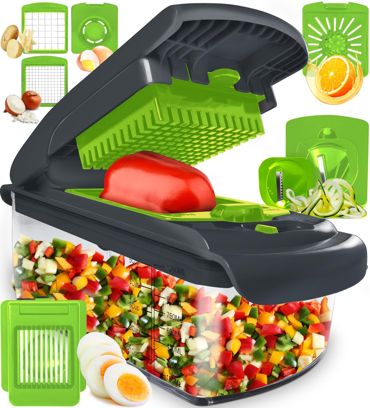 Fullstar Vegetable Chopper and Spiralizer - Food Chopper with Container, Fruit Slicer, Kitchen Gadgets & Accessories, Home Essentials (4 in 1, White)