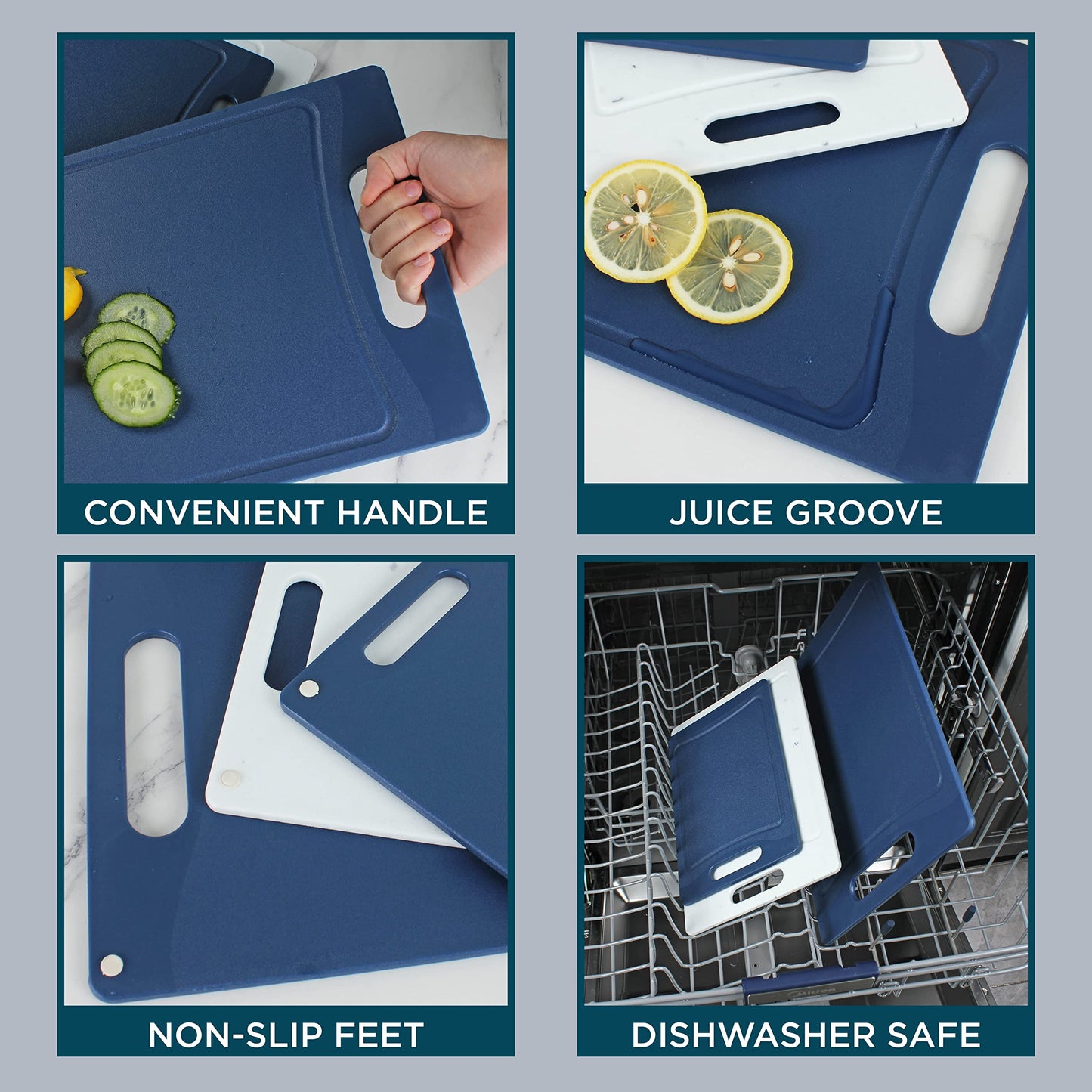 COOK WITH COLOR Non-Slip Cutting Board Set – Kitchen Essentials with Easy Grip Handle for Meat, Veggies, and Fruits, 3 Cutting Boards, Teal