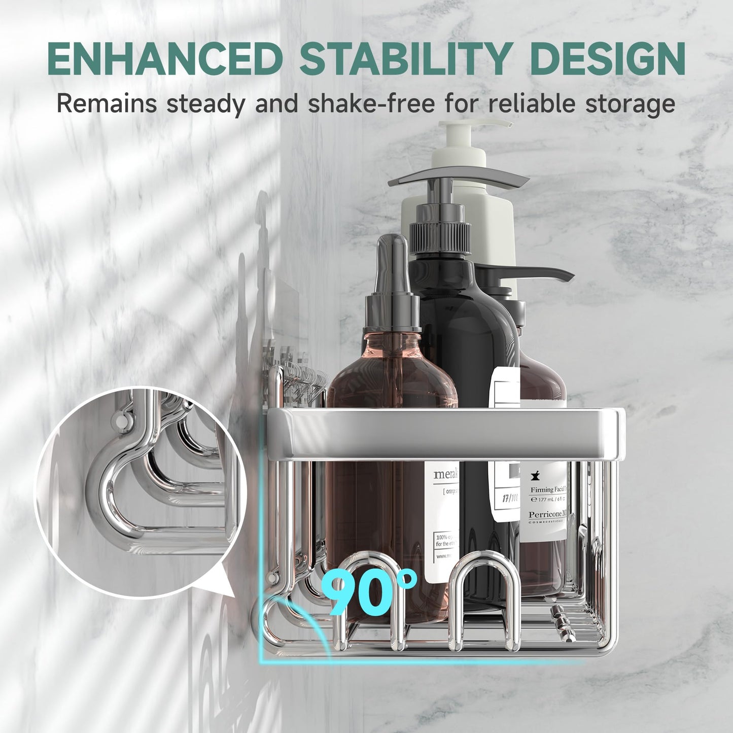 Veken Stainless Steel Shower Caddy 6-Pack, No Drilling & Rustproof, Waterproof Adhesive Shelves Rack with Soap Holder, Large Capacity Bathroom Organizers and Storage, Wall-Mounted Kitchen & Home Decor