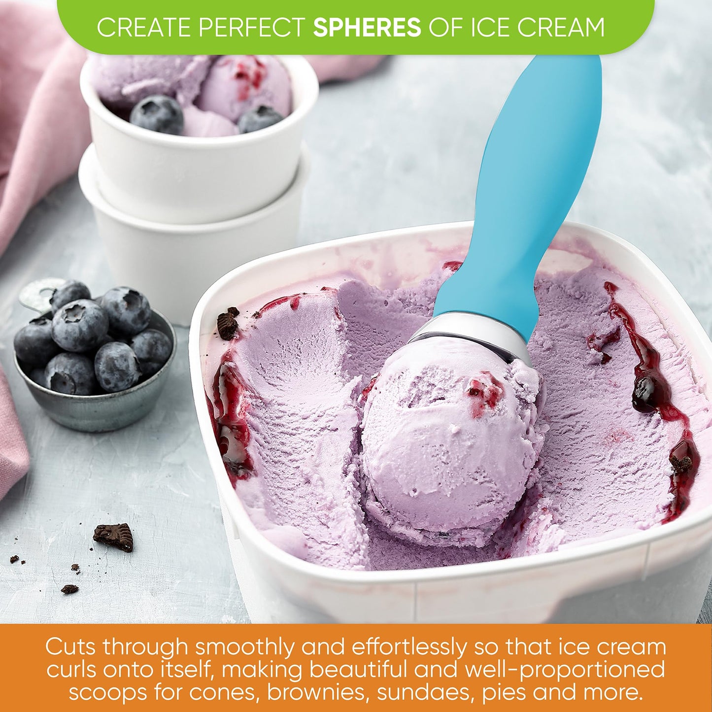 Spring Chef Heavy Duty Ice Cream Scoop with Comfortable Handle - Professional Ice Cream Scooper for Gelato, Sorbet, Cookie Dough, Melon, Frozen Yogurt - Dishwasher Safe Metal Kitchen Tool - Black