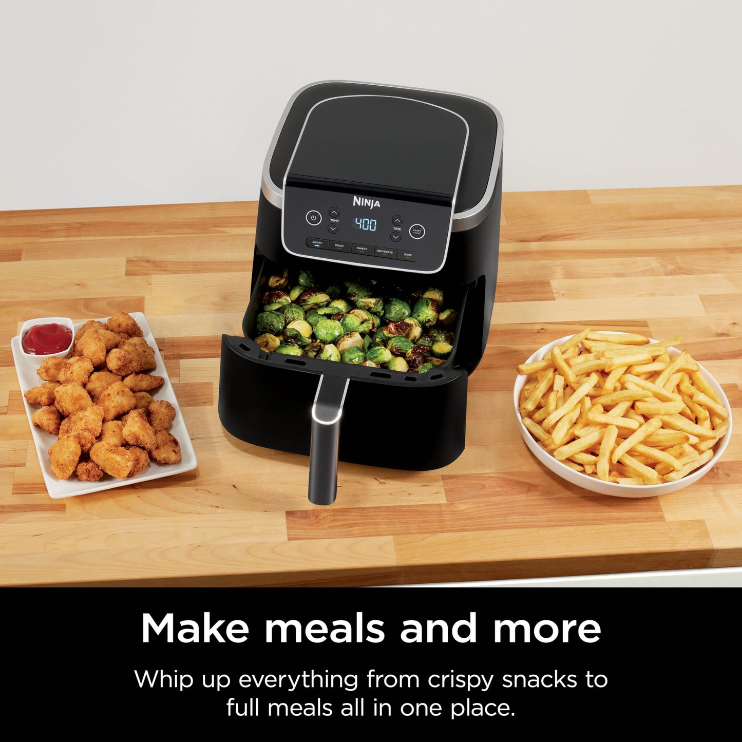 Ninja Air Fryer Pro 4-in-1 with 5 QT Capacity, Air Fry, Roast, Reheat, Dehydrate, Air Crisp Technology with 400F for hot, 120 Volts, Nonstick Basket & Crisper Plate, Grey, AF141