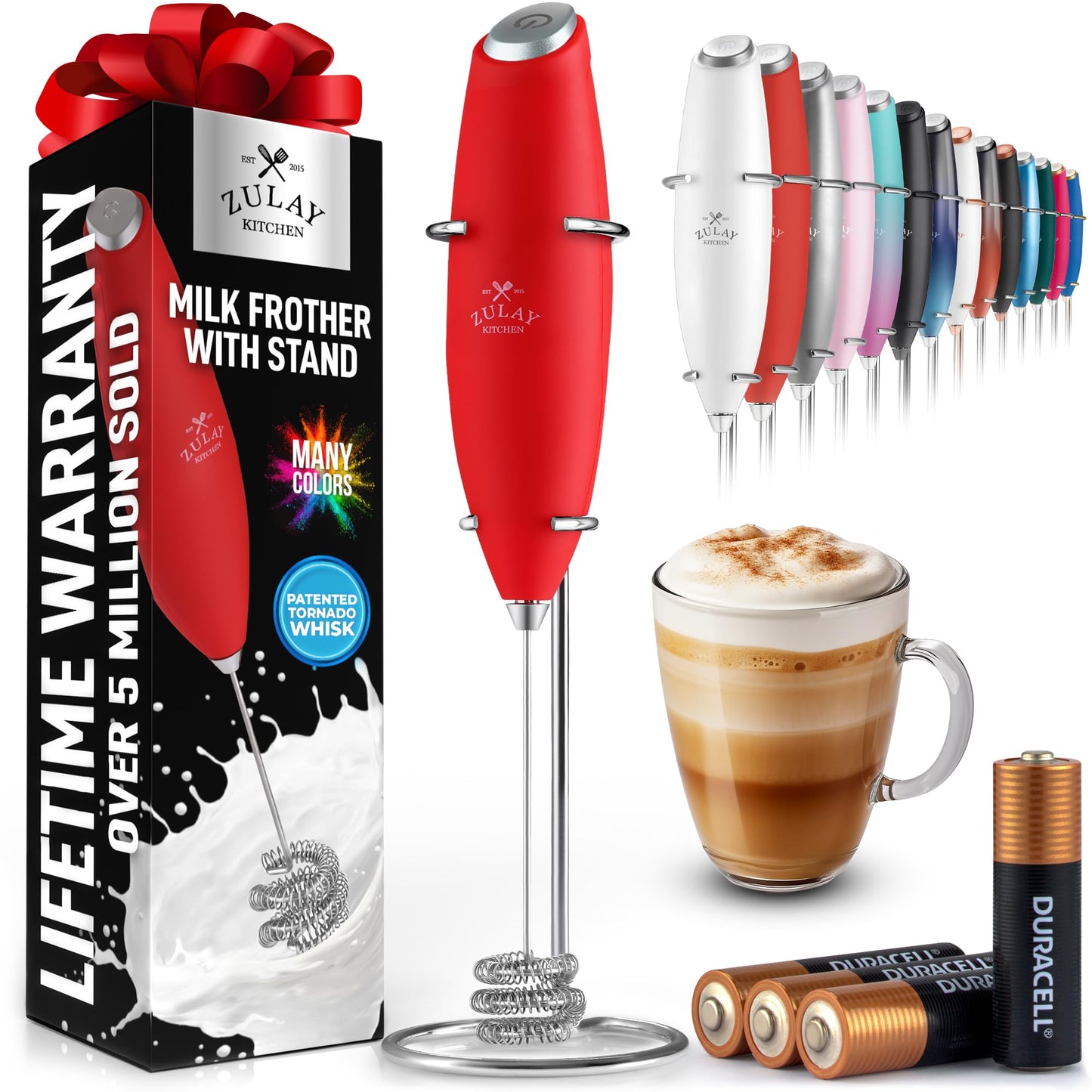 Zulay Double Whisk Milk Frother Handheld Mixer - High Powered Frother For Coffee With Improved Motor - Milk Frother Electric Whisk Drink Mixer For Cappuccino, Frappe, Matcha, Twin Whisk - Black/Copper