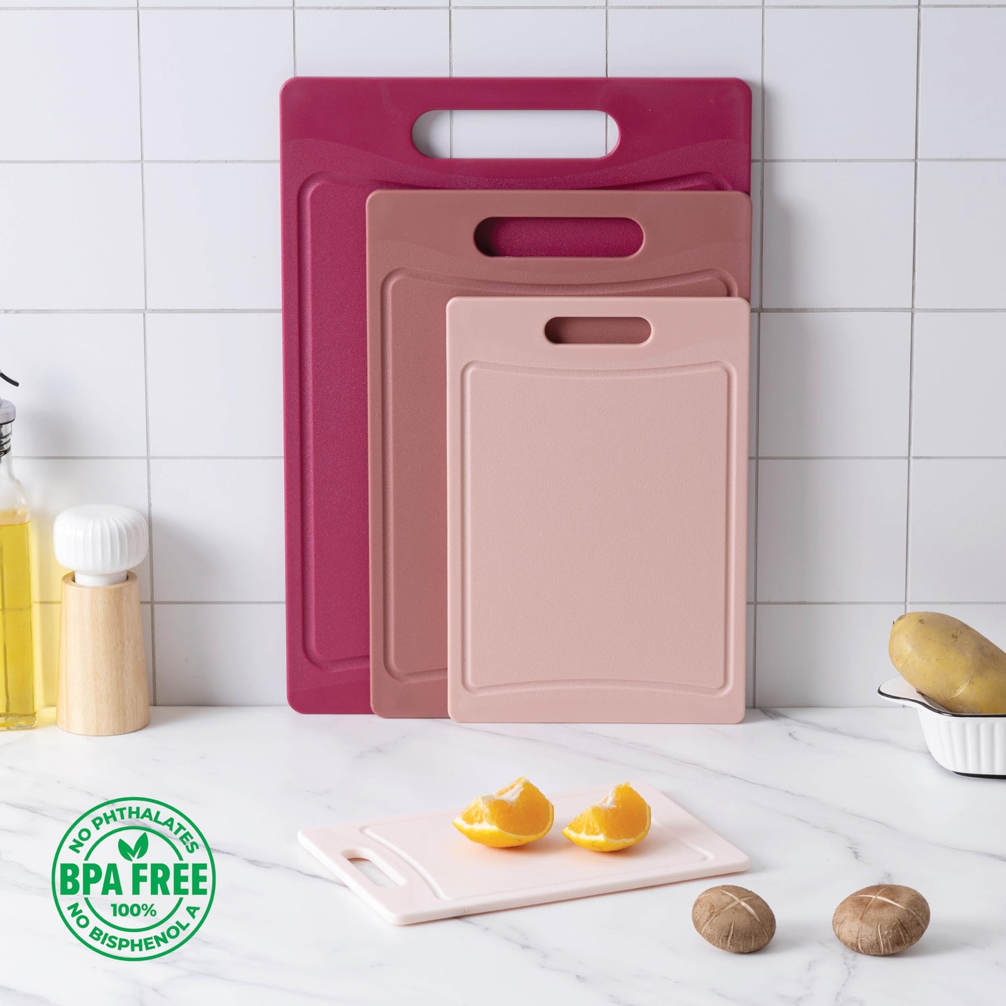 COOK WITH COLOR Non-Slip Cutting Board Set – Kitchen Essentials with Easy Grip Handle for Meat, Veggies, and Fruits, 3 Cutting Boards, Teal