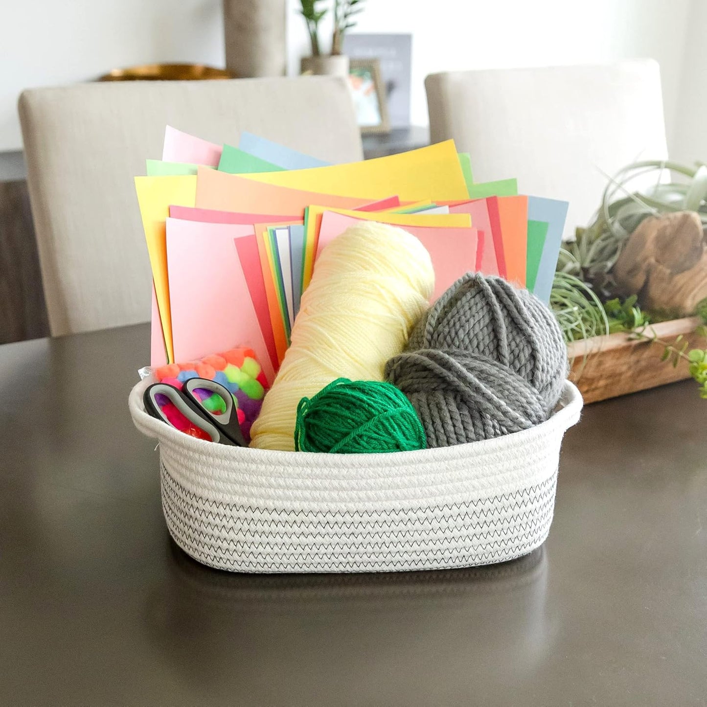 NaturalCozy 5-Piece Rectangle Storage Basket Set- Natural Cotton Rope Woven for Organizing! Small Basket for Montessori, Baby Nursery, Dog Toy Baskets, Cat Toy Box, Bathroom Organization Bin