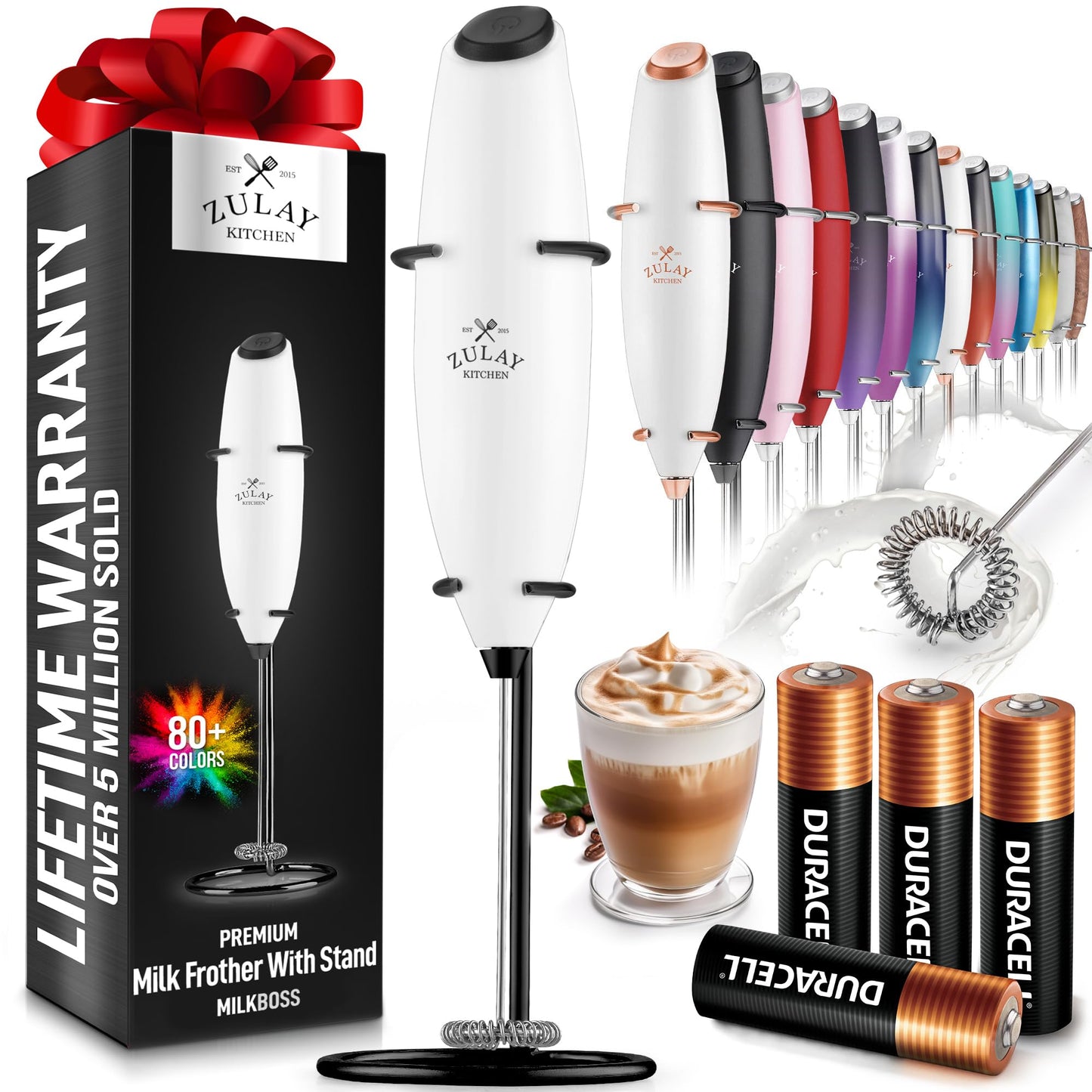Zulay Double Whisk Milk Frother Handheld Mixer - High Powered Frother For Coffee With Improved Motor - Milk Frother Electric Whisk Drink Mixer For Cappuccino, Frappe, Matcha, Twin Whisk - Black/Copper