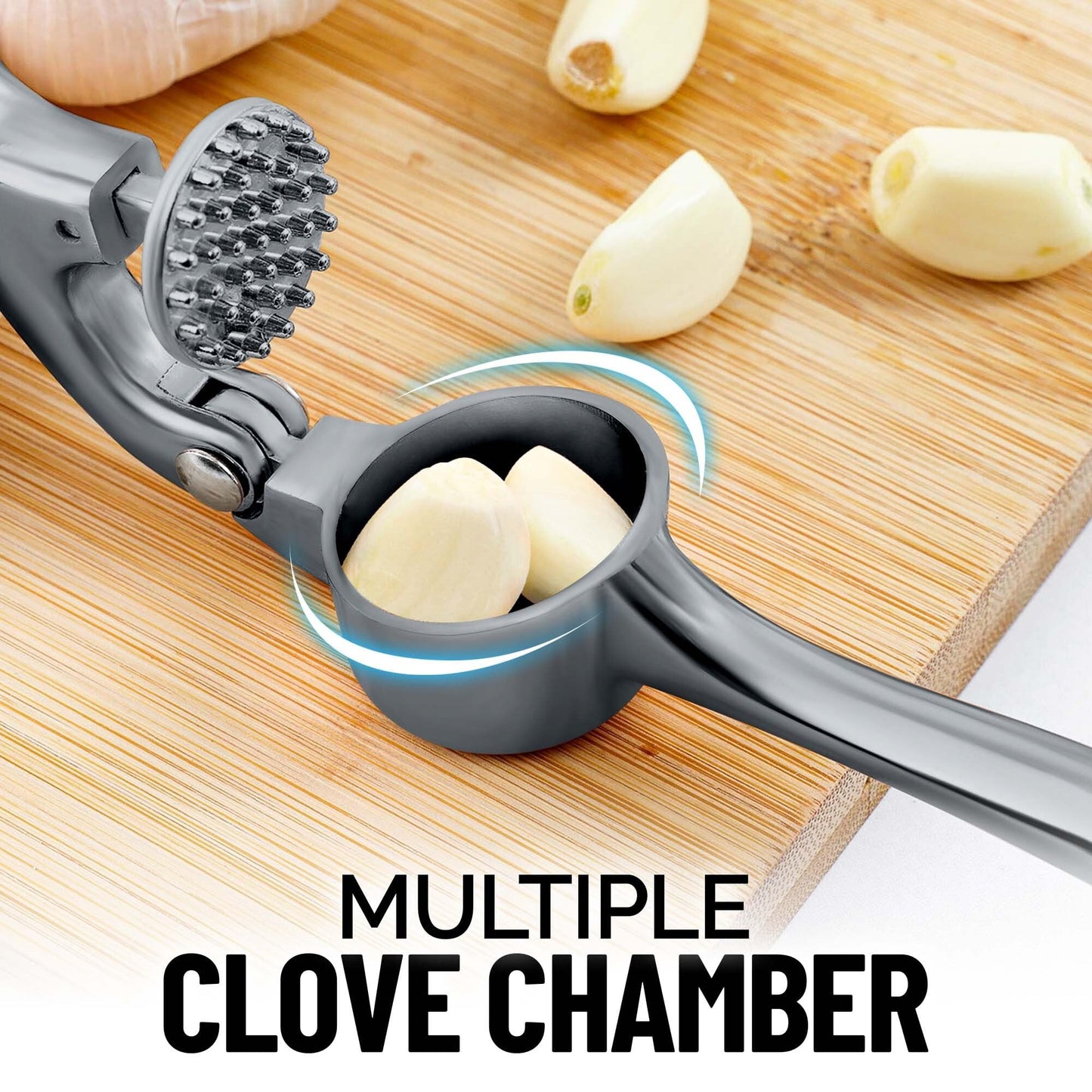 Zulay Kitchen Premium Garlic Press Set - Rust Proof & Dishwasher Safe Professional Garlic Mincer Tool - Easy-Squeeze, Easy-Clean with Soft, Ergonomic Handle - Silicone Garlic Peeler & Brush (Silver)