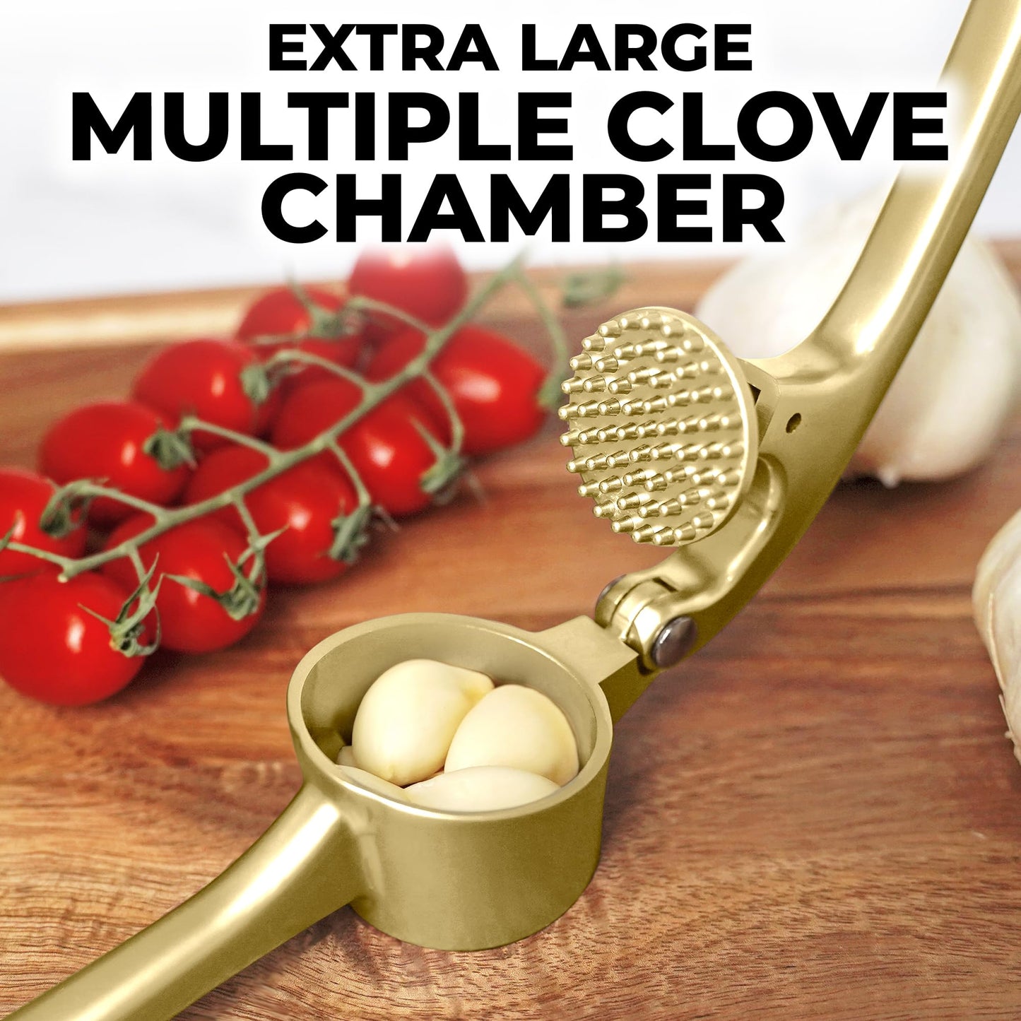 Zulay Kitchen Premium Garlic Press Set - Rust Proof & Dishwasher Safe Professional Garlic Mincer Tool - Easy-Squeeze, Easy-Clean with Soft, Ergonomic Handle - Silicone Garlic Peeler & Brush (Silver)