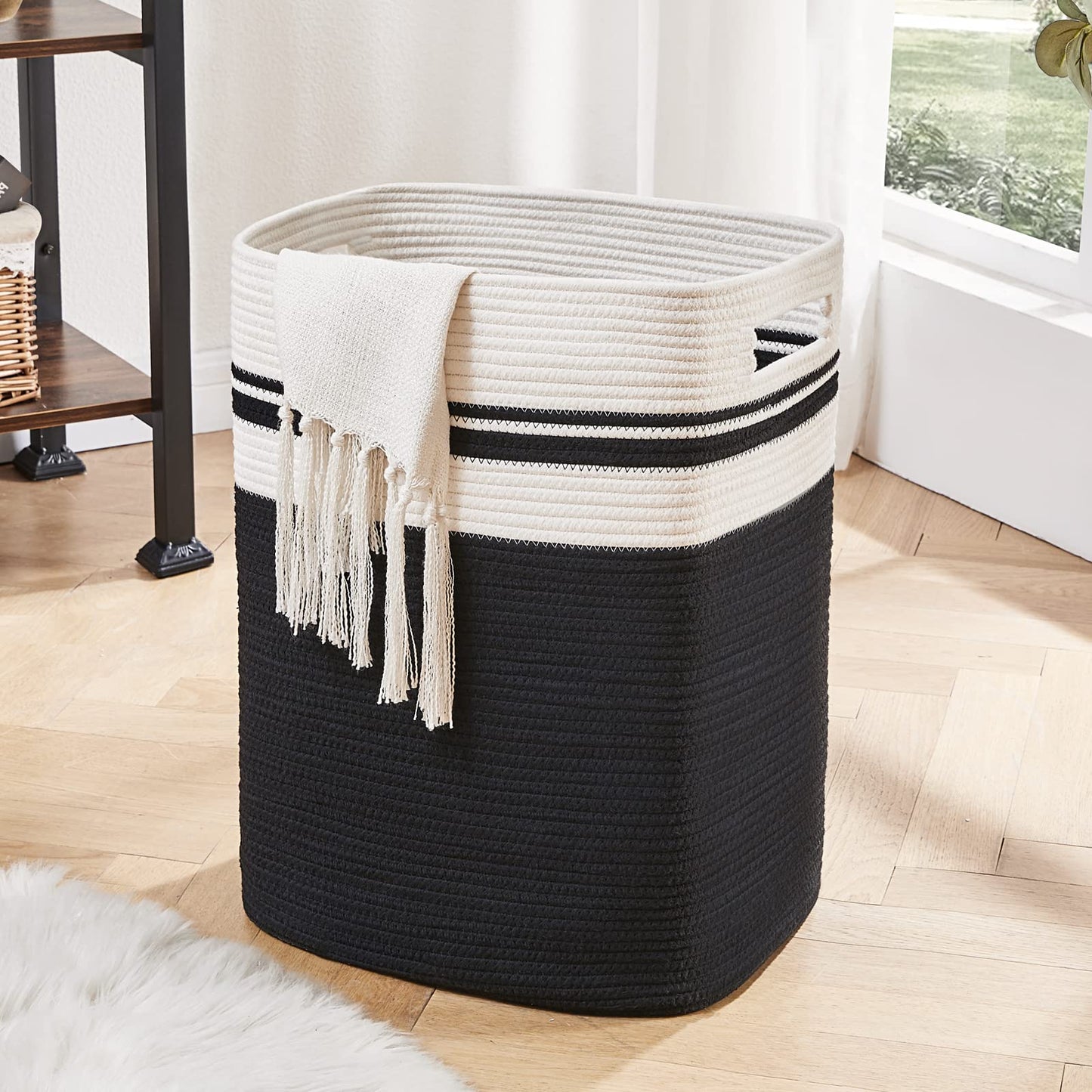OIAHOMY Laundry Hamper-Laundry Basket,Tall Cotton Storage Basket with Handles,Decorative Blanket Basket for Living room,Collapsible Large Basket for Toys,Pillows,Clothes-16x13x22in-Yellow variegated