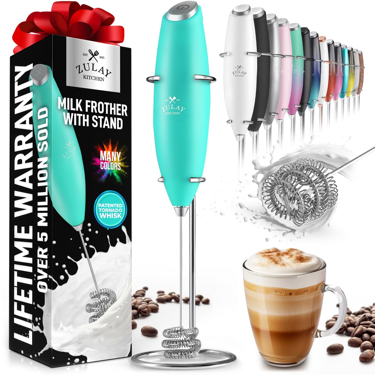 Zulay Double Whisk Milk Frother Handheld Mixer - High Powered Frother For Coffee With Improved Motor - Milk Frother Electric Whisk Drink Mixer For Cappuccino, Frappe, Matcha, Twin Whisk - Black/Copper