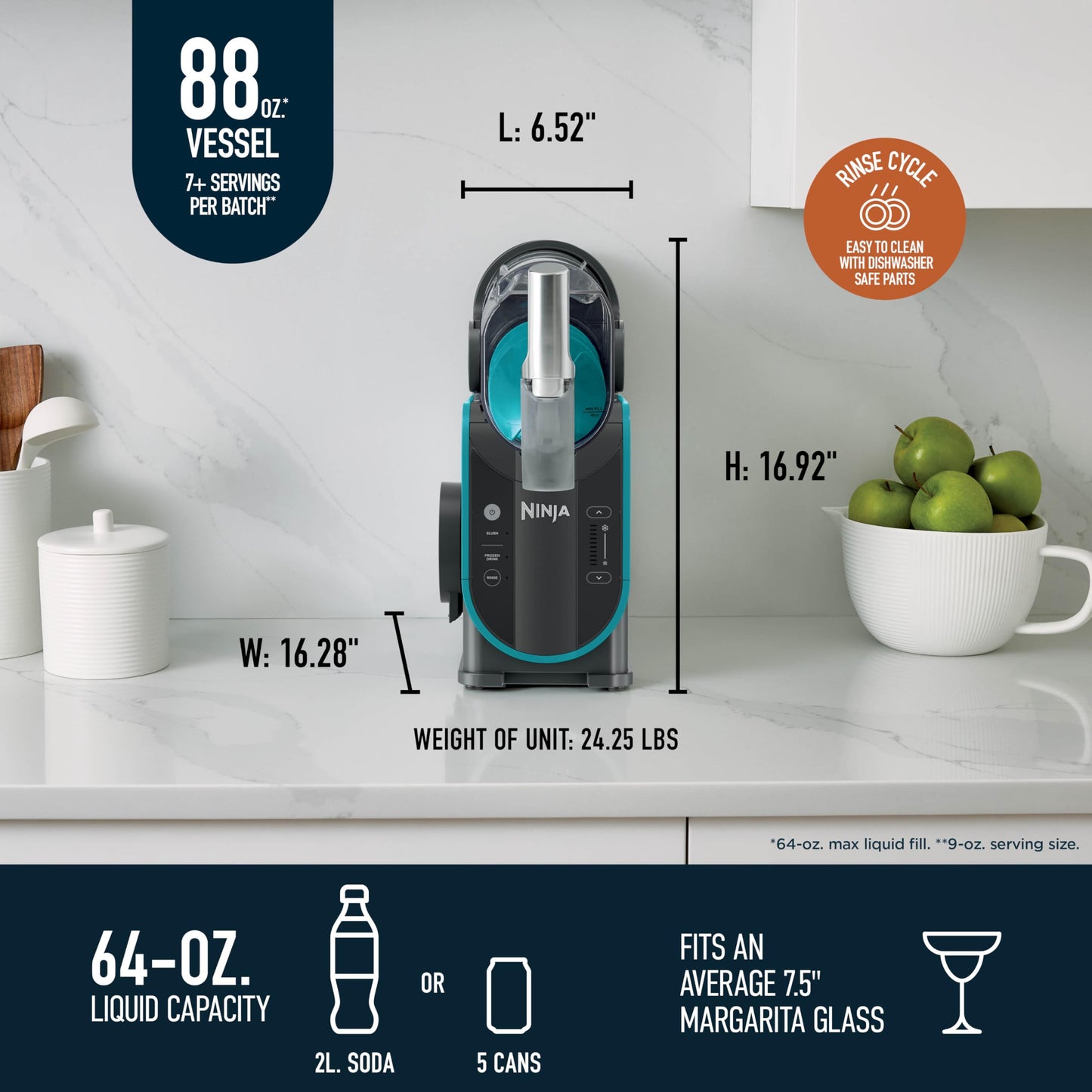 Ninja SLUSHi with RapidChill Technology, 88 oz. Frozen Drink & Slushie Machine, 5 Preset Programs, Margaritas, Frappés, and More, Premium Accents, Black, FS301