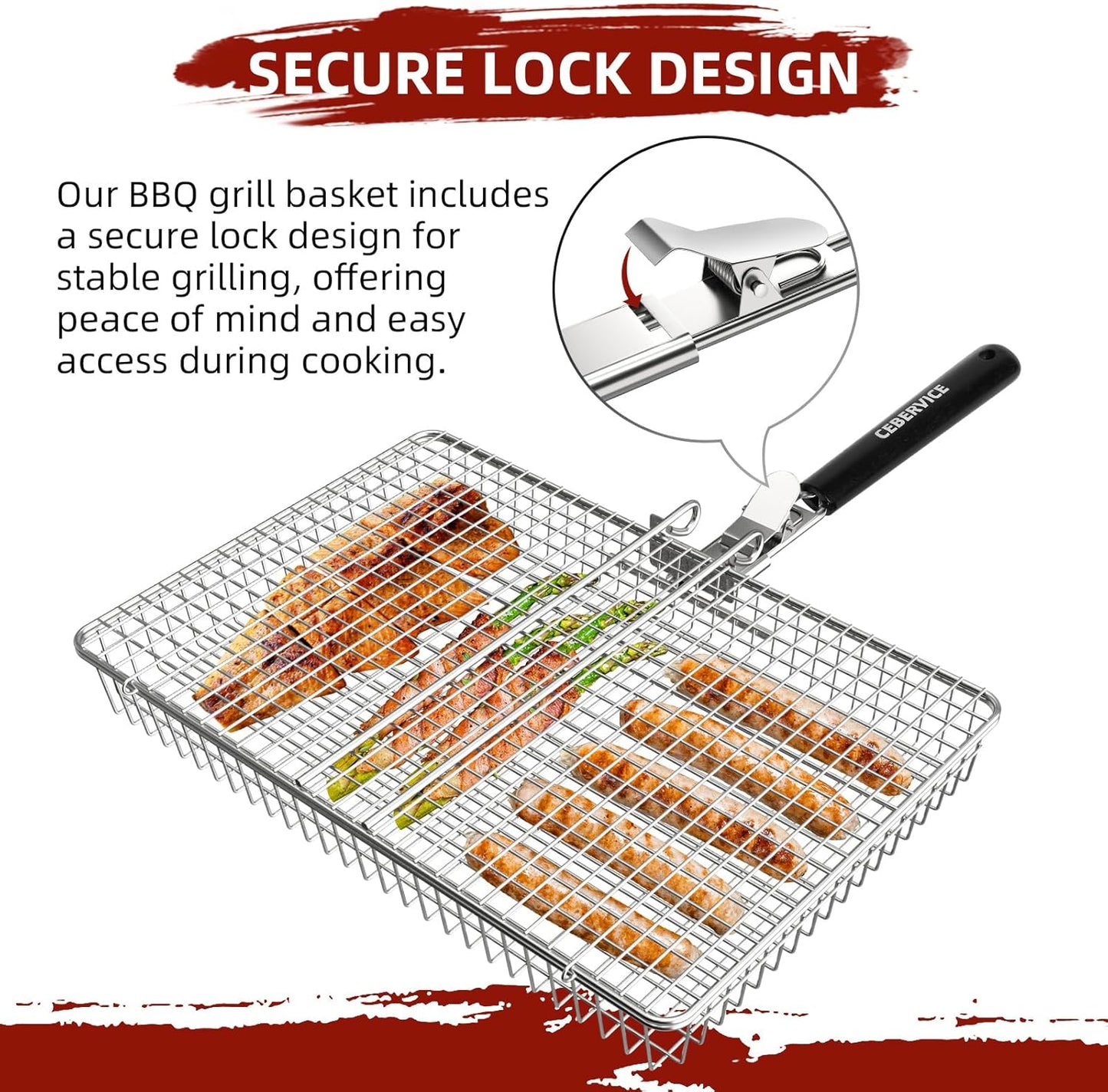 Grill Basket Extra Large, SUS304 Stainless Steel, Portable Folding BBQ Camping Grilling Rack for Fish, Vegetables, Shrimp, Barbeque Griller Cooking Accessories, Grilling Gifts for Men, Dad