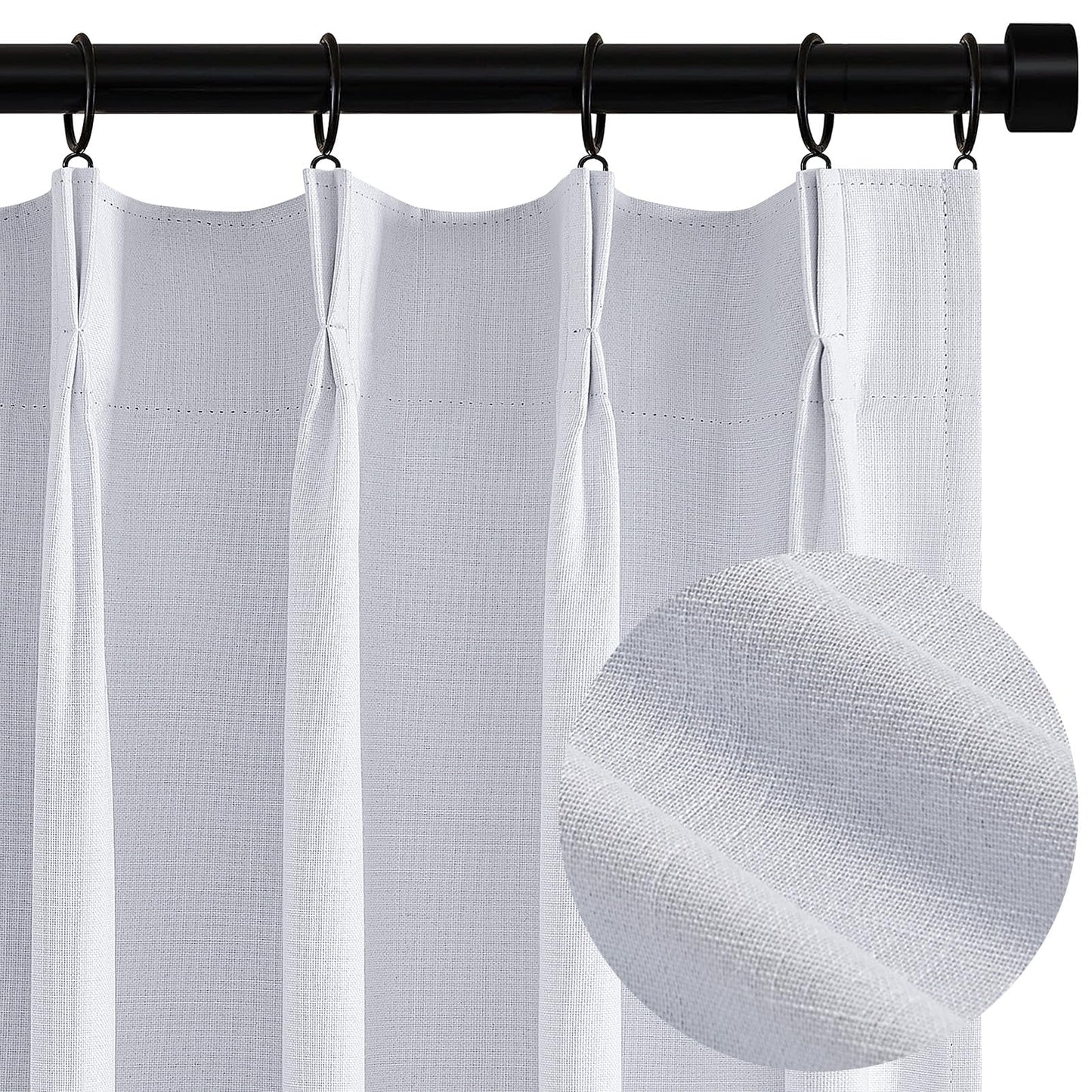 Topfinel 120 Inches Long Extra Long Pinch Pleat Faux Linen Curtains for Living Room,Neutral Beige 100 Percent Blackout Floor to Ceiling Farmhouse Sound Absorbing Drapes 2 Panels for Track System 10 FT