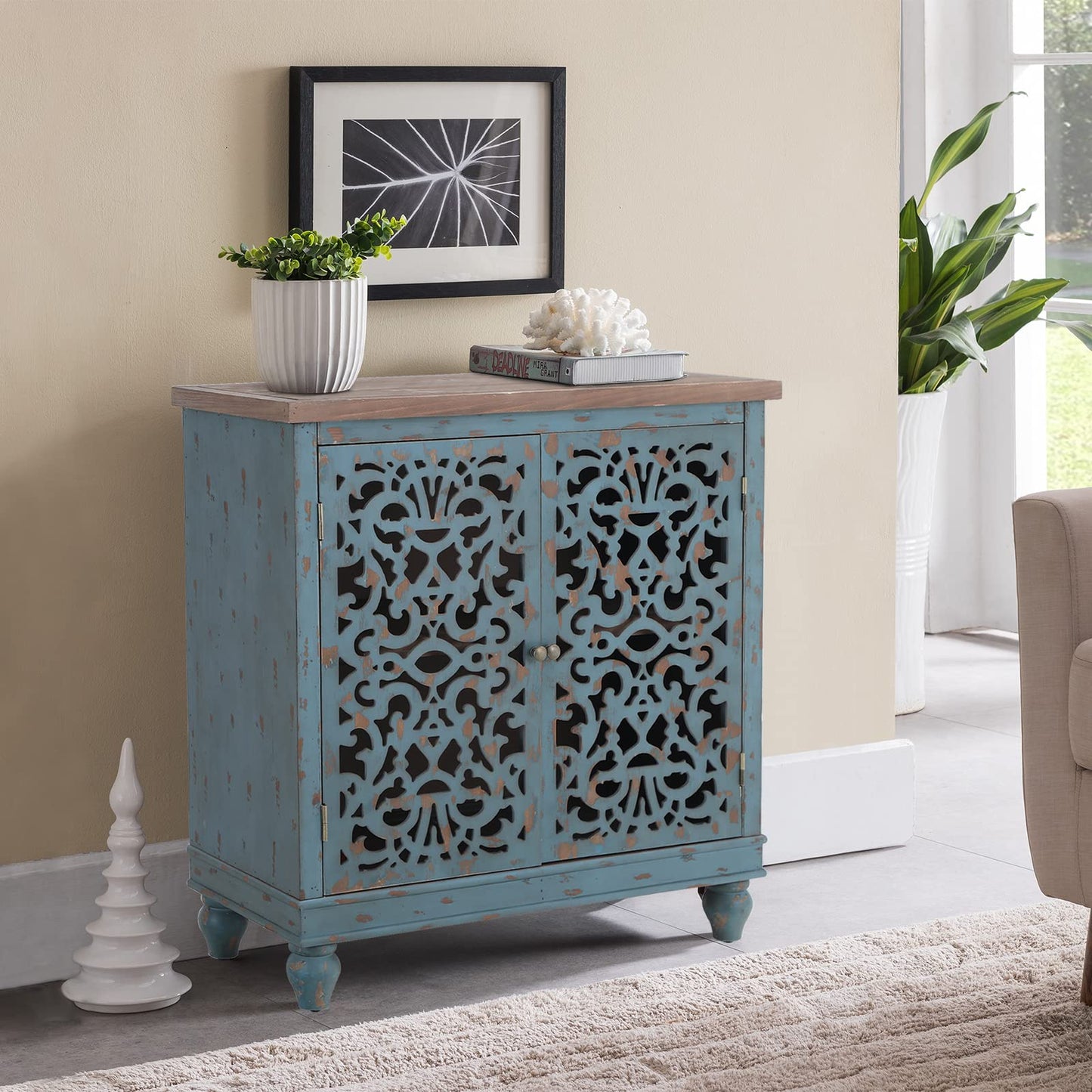 Sophia & William Tall Storage Cabinet 47.4", Decorative 2-Door Tall Accent Cabinet, for Living Room, Dining Room, White