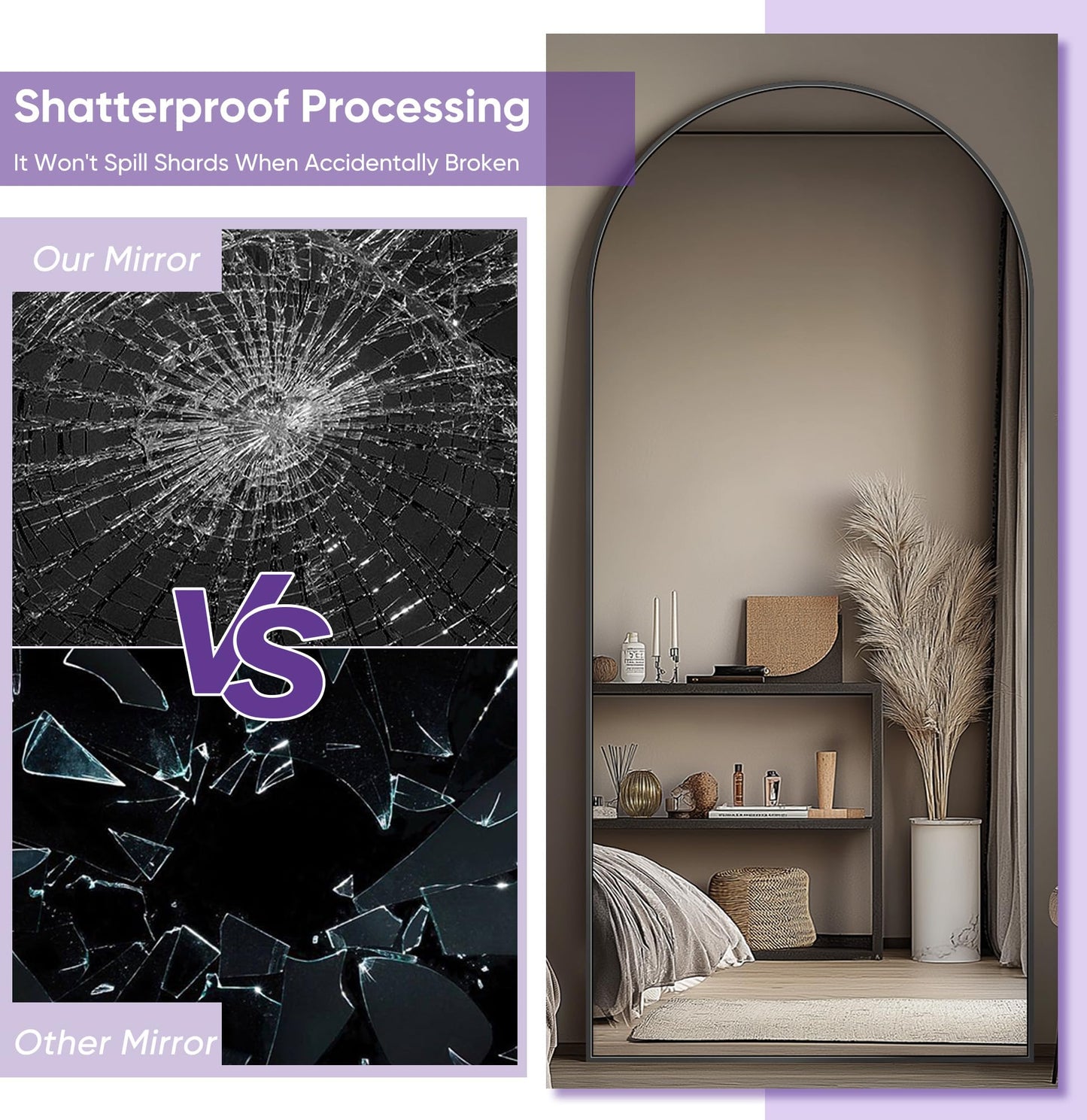 Full Length Mirror, 76"x34" Arched Floor Mirror Freestanding, Floor Standing Full Body Mirror with Stand for Bedroom, Hanging Mounted for Living Room Cloakroom, Black