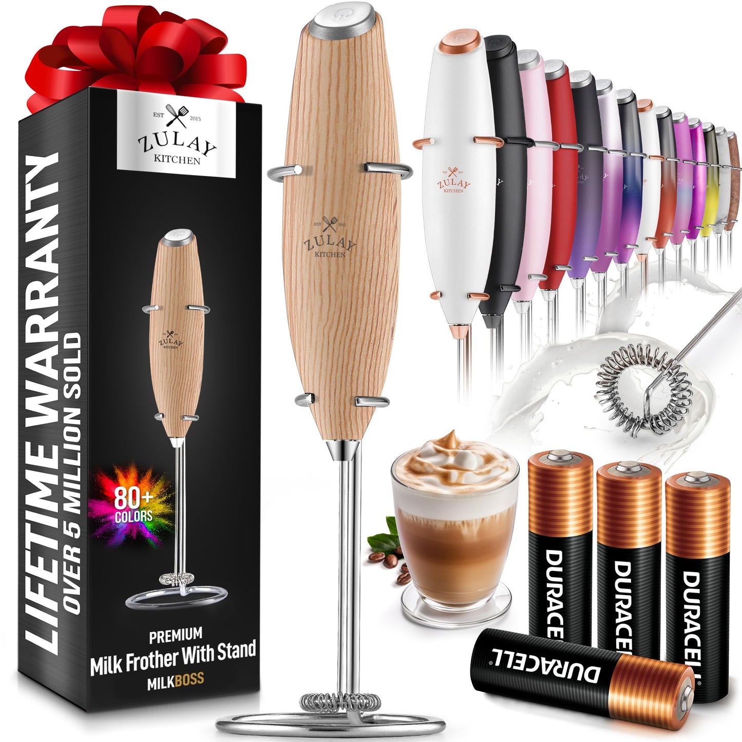 Zulay Double Whisk Milk Frother Handheld Mixer - High Powered Frother For Coffee With Improved Motor - Milk Frother Electric Whisk Drink Mixer For Cappuccino, Frappe, Matcha, Twin Whisk - Black/Copper