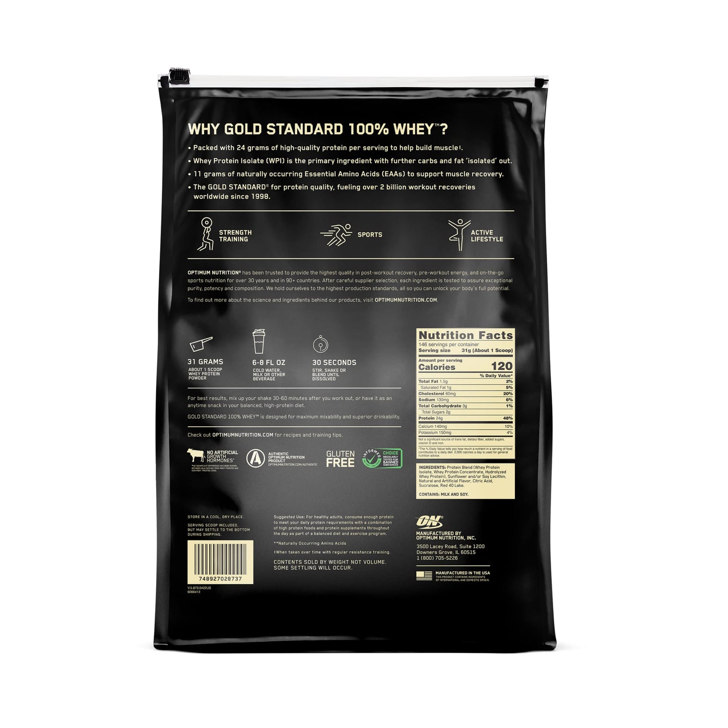 Optimum Nutrition Gold Standard 100% Whey Protein Powder, Double Rich Chocolate, 2 Pound (Packaging May Vary)