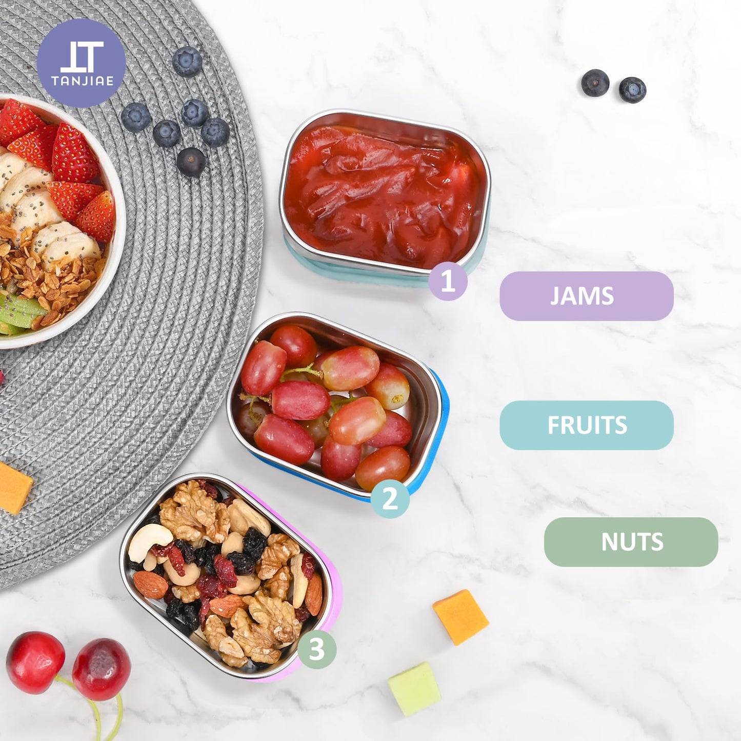 Small (1 CUP) Stainless Steel Snack Containers for Kids | Easy Open Leak Proof Food Containers with Silicone Lids - Perfect Metal Toddler Lunch Box for Daycare and School (8oz)