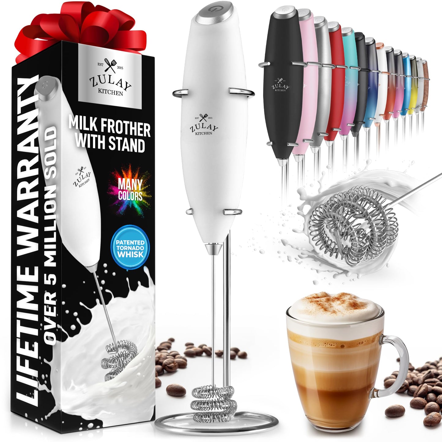 Zulay Double Whisk Milk Frother Handheld Mixer - High Powered Frother For Coffee With Improved Motor - Milk Frother Electric Whisk Drink Mixer For Cappuccino, Frappe, Matcha, Twin Whisk - Black/Copper