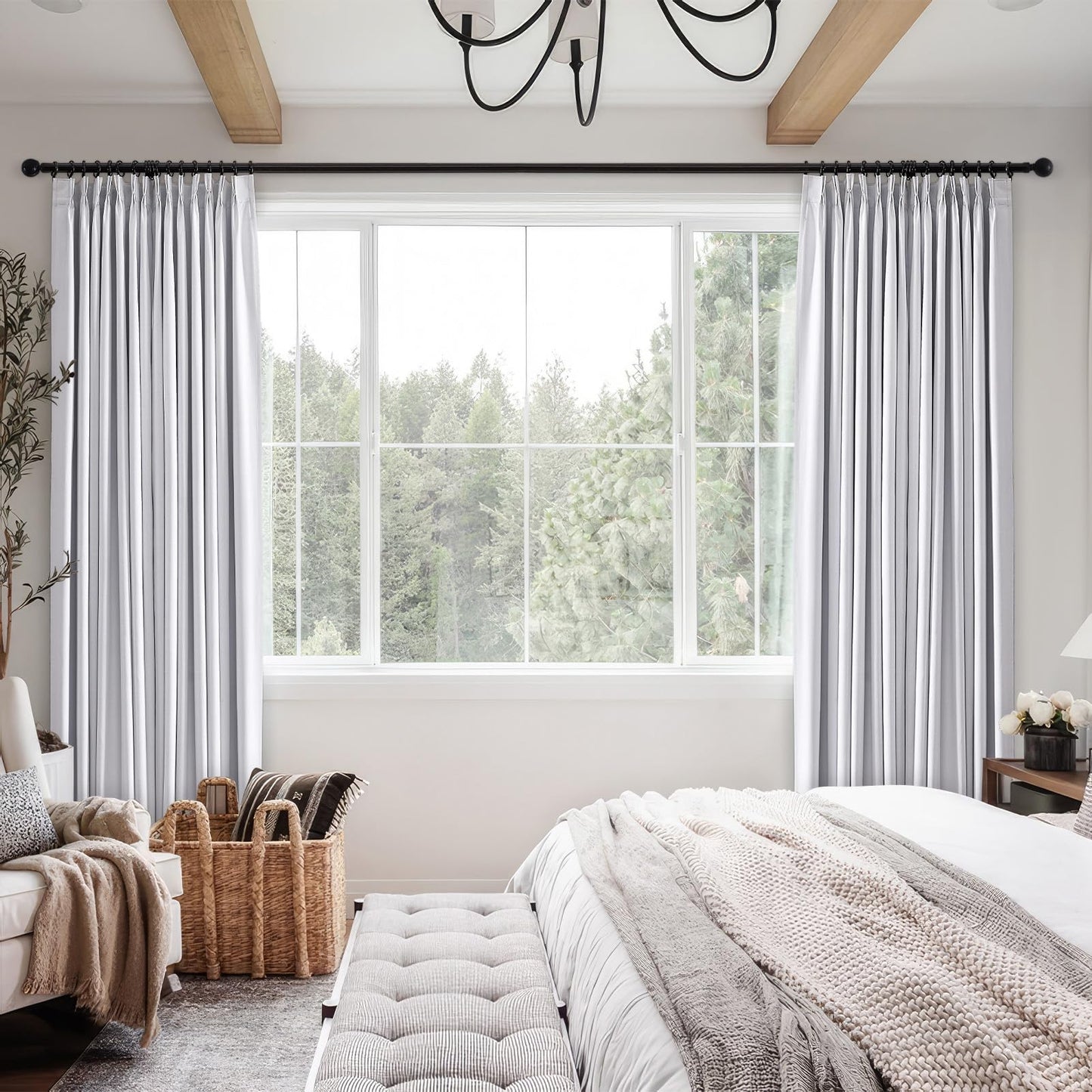 Topfinel 120 Inches Long Extra Long Pinch Pleat Faux Linen Curtains for Living Room,Neutral Beige 100 Percent Blackout Floor to Ceiling Farmhouse Sound Absorbing Drapes 2 Panels for Track System 10 FT