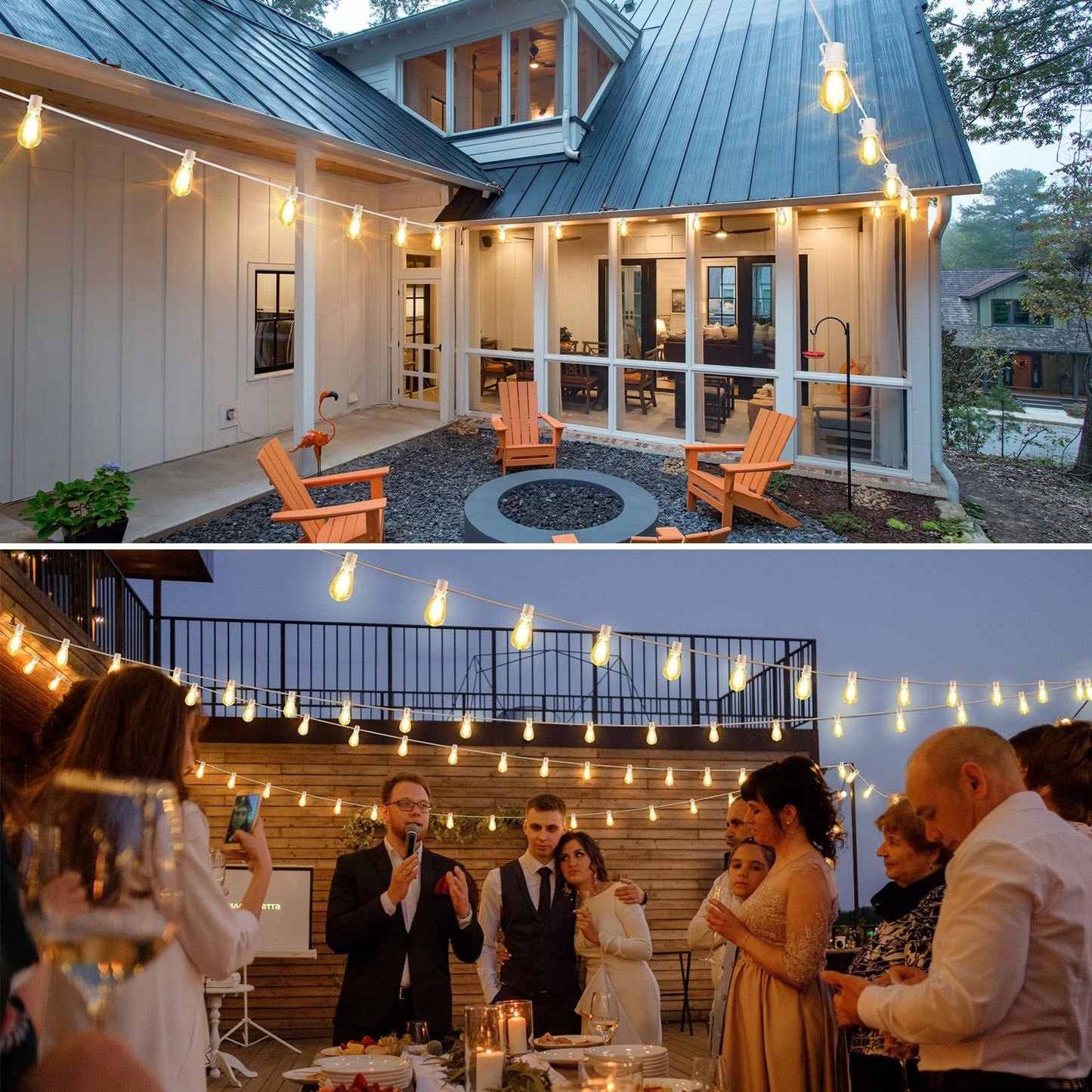 96FT LED Outdoor String Lights, Waterproof Patio Lights with 30+2 2700K Dimmable Shatterproof Edison Hanging Bulbs for Backyard Party-Black