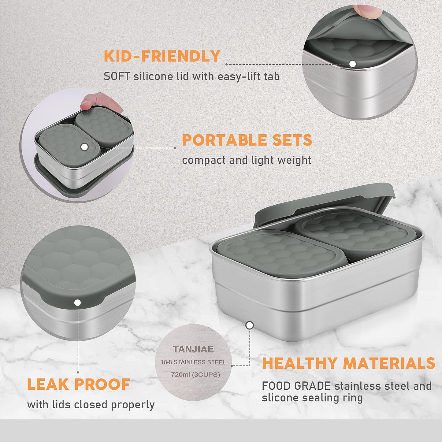 Small (1 CUP) Stainless Steel Snack Containers for Kids | Easy Open Leak Proof Food Containers with Silicone Lids - Perfect Metal Toddler Lunch Box for Daycare and School (8oz)