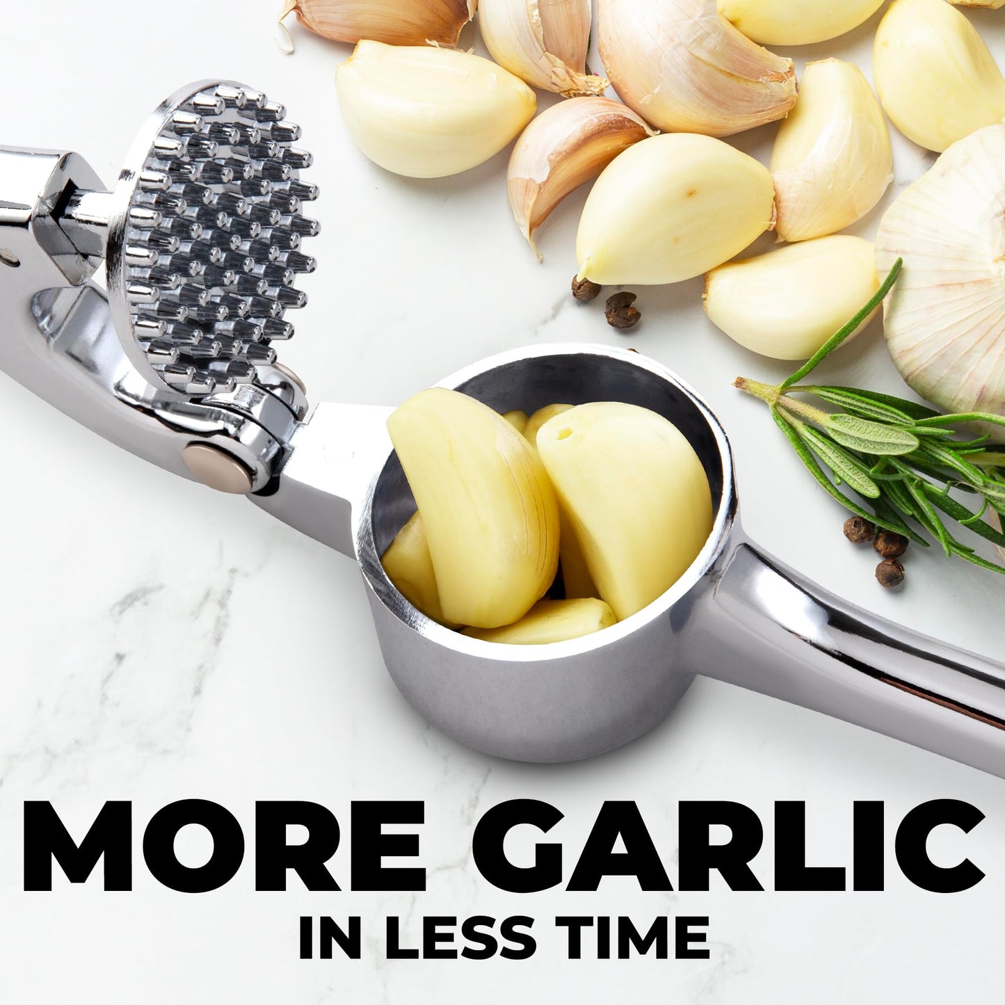 Zulay Kitchen Premium Garlic Press Set - Rust Proof & Dishwasher Safe Professional Garlic Mincer Tool - Easy-Squeeze, Easy-Clean with Soft, Ergonomic Handle - Silicone Garlic Peeler & Brush (Silver)