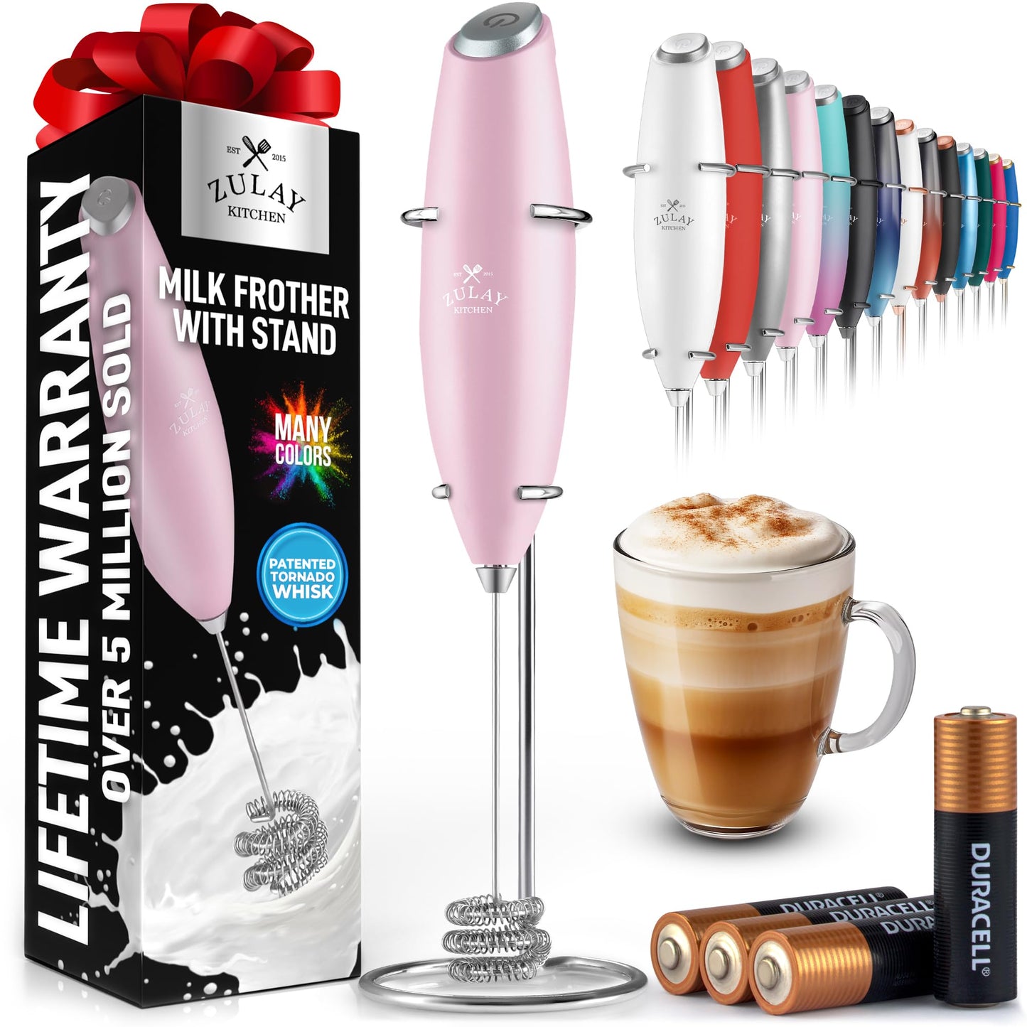 Zulay Double Whisk Milk Frother Handheld Mixer - High Powered Frother For Coffee With Improved Motor - Milk Frother Electric Whisk Drink Mixer For Cappuccino, Frappe, Matcha, Twin Whisk - Black/Copper