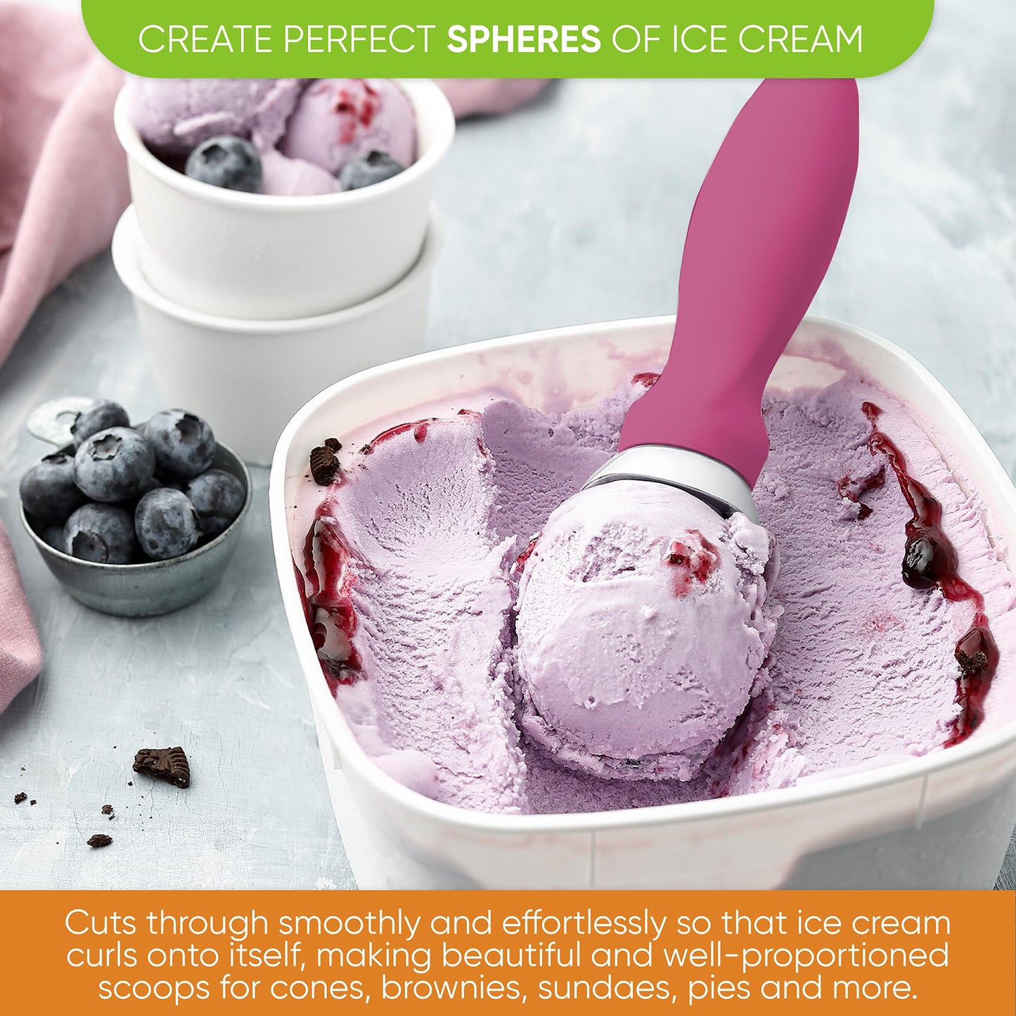 Spring Chef Heavy Duty Ice Cream Scoop with Comfortable Handle - Professional Ice Cream Scooper for Gelato, Sorbet, Cookie Dough, Melon, Frozen Yogurt - Dishwasher Safe Metal Kitchen Tool - Black