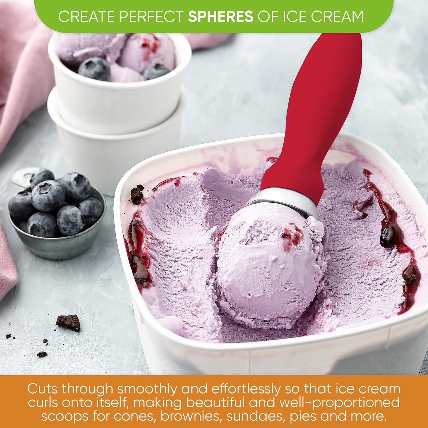 Spring Chef Heavy Duty Ice Cream Scoop with Comfortable Handle - Professional Ice Cream Scooper for Gelato, Sorbet, Cookie Dough, Melon, Frozen Yogurt - Dishwasher Safe Metal Kitchen Tool - Black