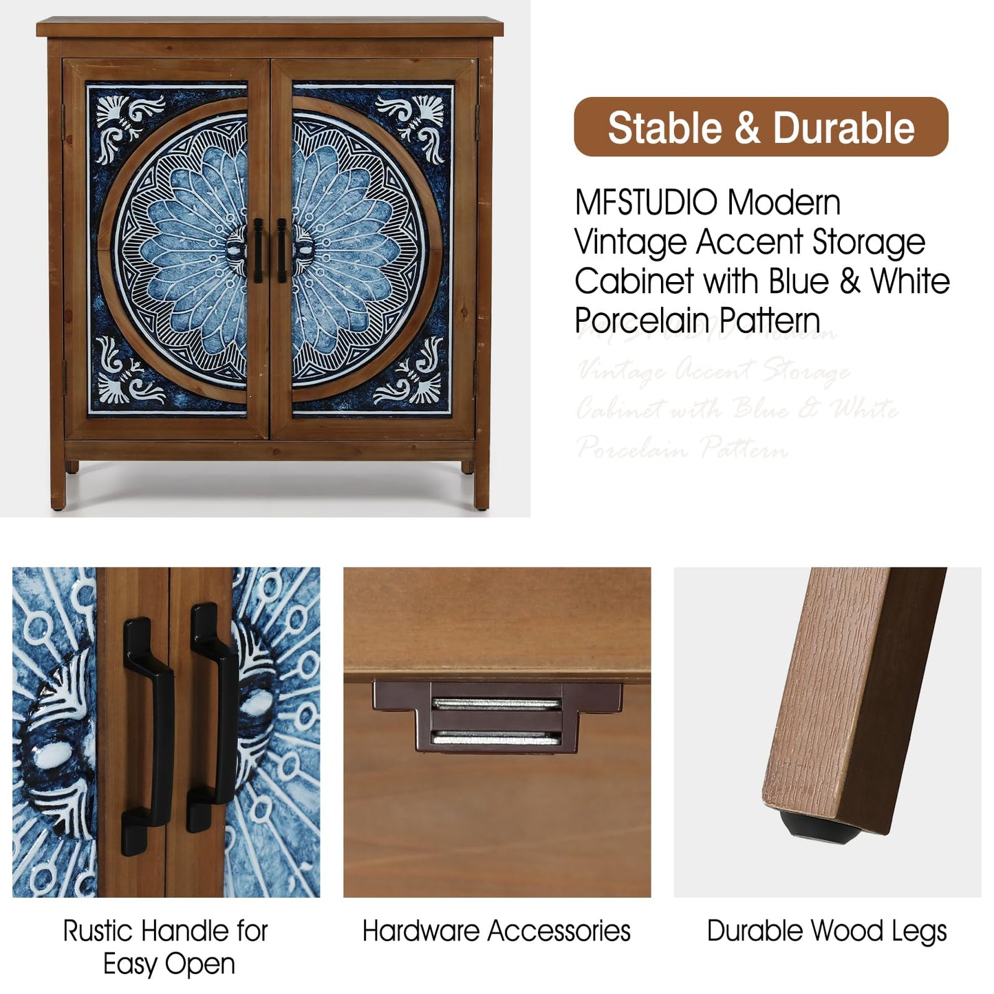 MFSTUDIO Accent Storage Cabinet with 2 Doors, Distressed Storage Cabinet Buffet Sideboard Display Cabinet with Metal Church Window Door for Entryway Living Room Kitchen, Black