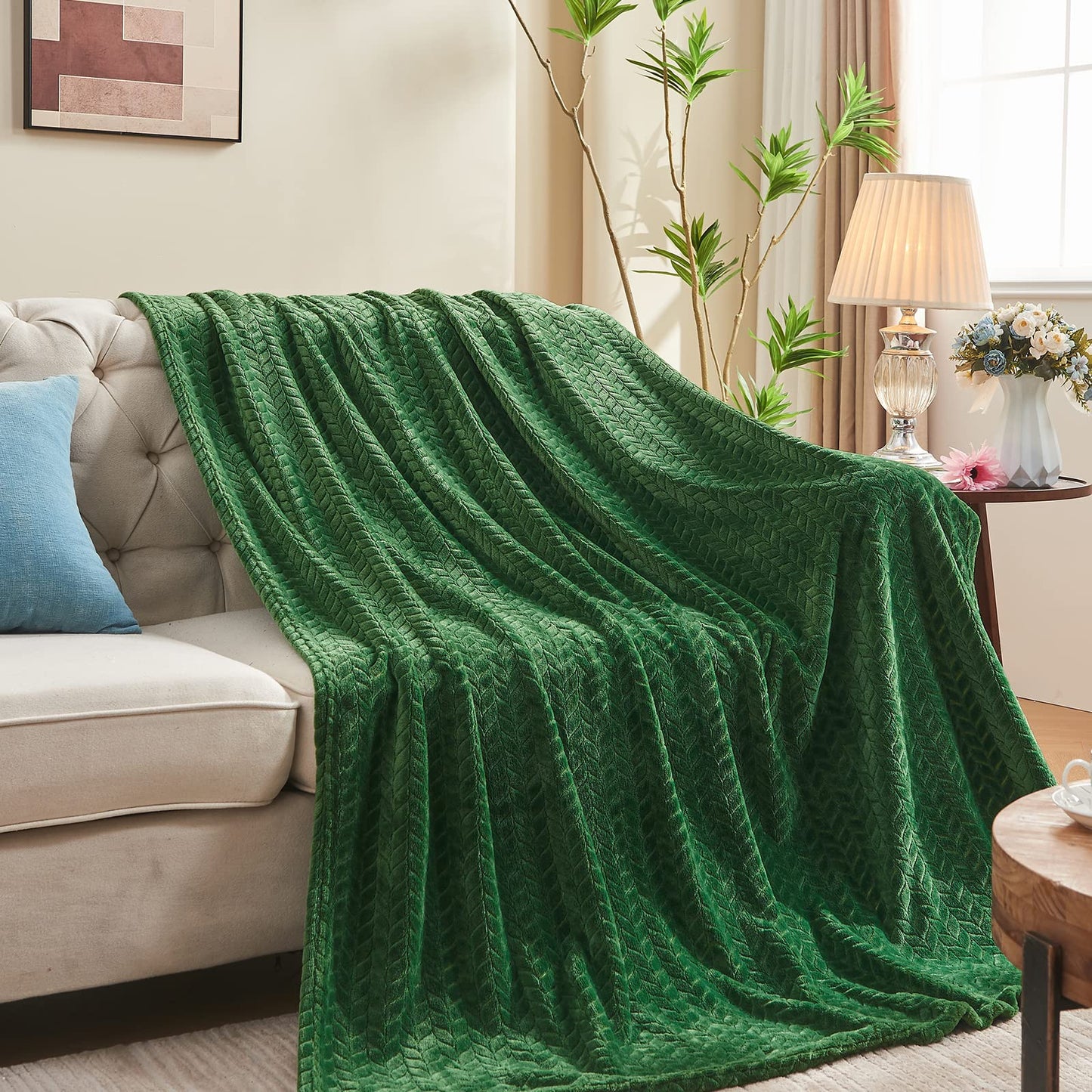 Inhand Fleece Throw Blankets, Super Soft Flannel Cozy Blankets for Adults, Washable Lightweight Blanket for Couch Sofa Bed Office, Warm Plush Blankets for All Season (50"×60", Green)