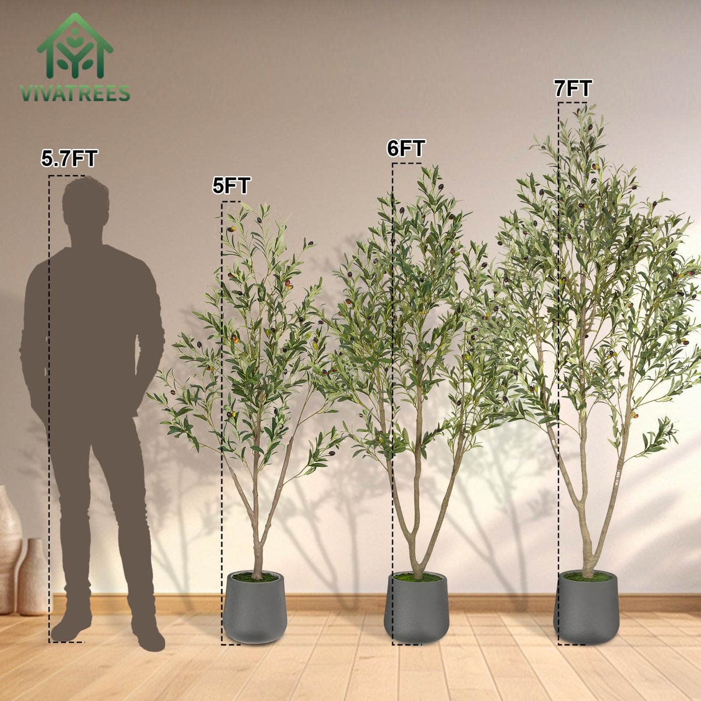 Olive Trees Artificial Indoor, 6FT Tall Faux Olive Tree with White Tall Planter, Artificial Plants with Natural Wood Trunk and Lifelike Fruits for Home Office Decor