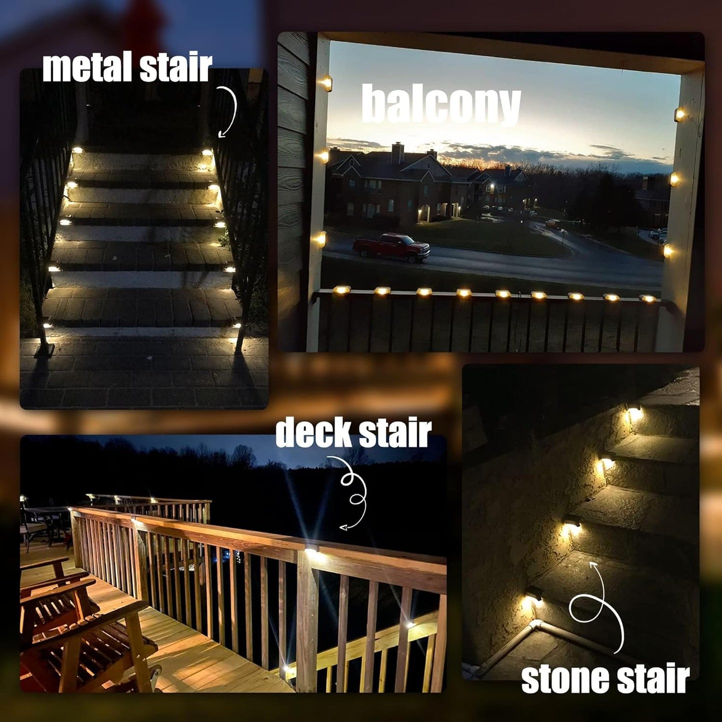 SOLPEX Solar Deck Lights Outdoor 16 Pack, Solar Step Lights Waterproof & 4 Pack 8 Lighting Modes Fixed Colors & Color Changing Fence Solar Lights Outdoor
